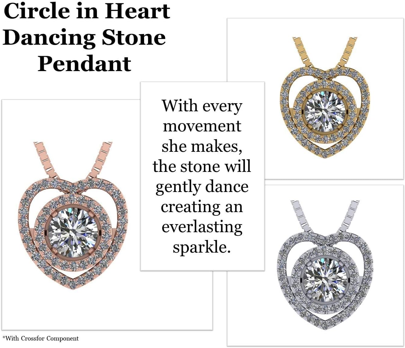 Central Diamond Center Circle in Heart Dancing Gemstone Necklace in Solid 925 Sterling Silver made w/Pure Brilliance Zirconia - Image 3