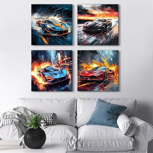 Miniatura 6 de Impresiones artísticas de carreras para dormitorio de niños, póster de auto genial, pintura de súper auto para sala de estar, regalo para hombres y