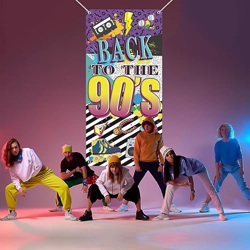 Miniatura 5 de Cartel de puerta con temática de los años 90, decoraciones de fiesta para adultos, tema de hip hop de los 90, suministros de fiesta de fondo de