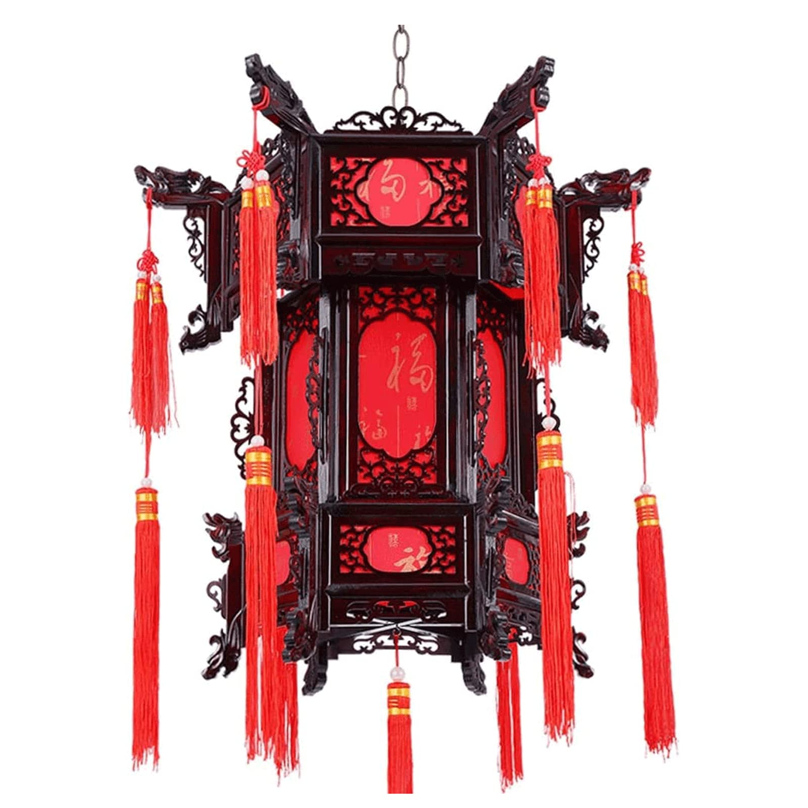 UPJAKS Decorativo Lanterna Rossa Cinese Lanterna da Appendere in Legno massello Balcone Esagonale Pelle di Pecora Lampadario Classico per Il Capodanno Cinese Giardino