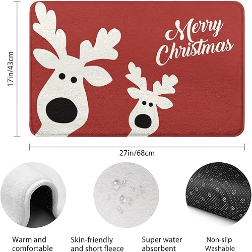 Miniatura 2 de Faptoena Tapete de baño con diseño de ciervo rojo para niños, antideslizante, absorbente, lavable, decoración de dormitorio, puerta de entrada, para