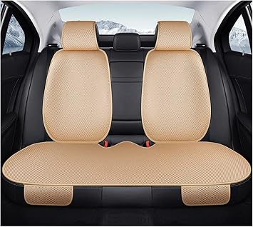 Universal Car Seat Cover Four Season Auto Ice Silk Comfortable Breathable Seat Covers Compatible With Car Cool Seats Cover ProtectionKhaki rear seats