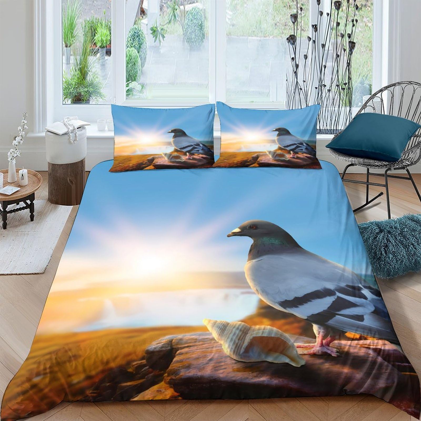 Ctjqhvkz Style-2 3D Printed Sunrise Bird Fitted Sheet Microfiber Soft Breathable Lake View Mattress Cover For Bedroom Dorm Bed Decor Single（135X200cm）