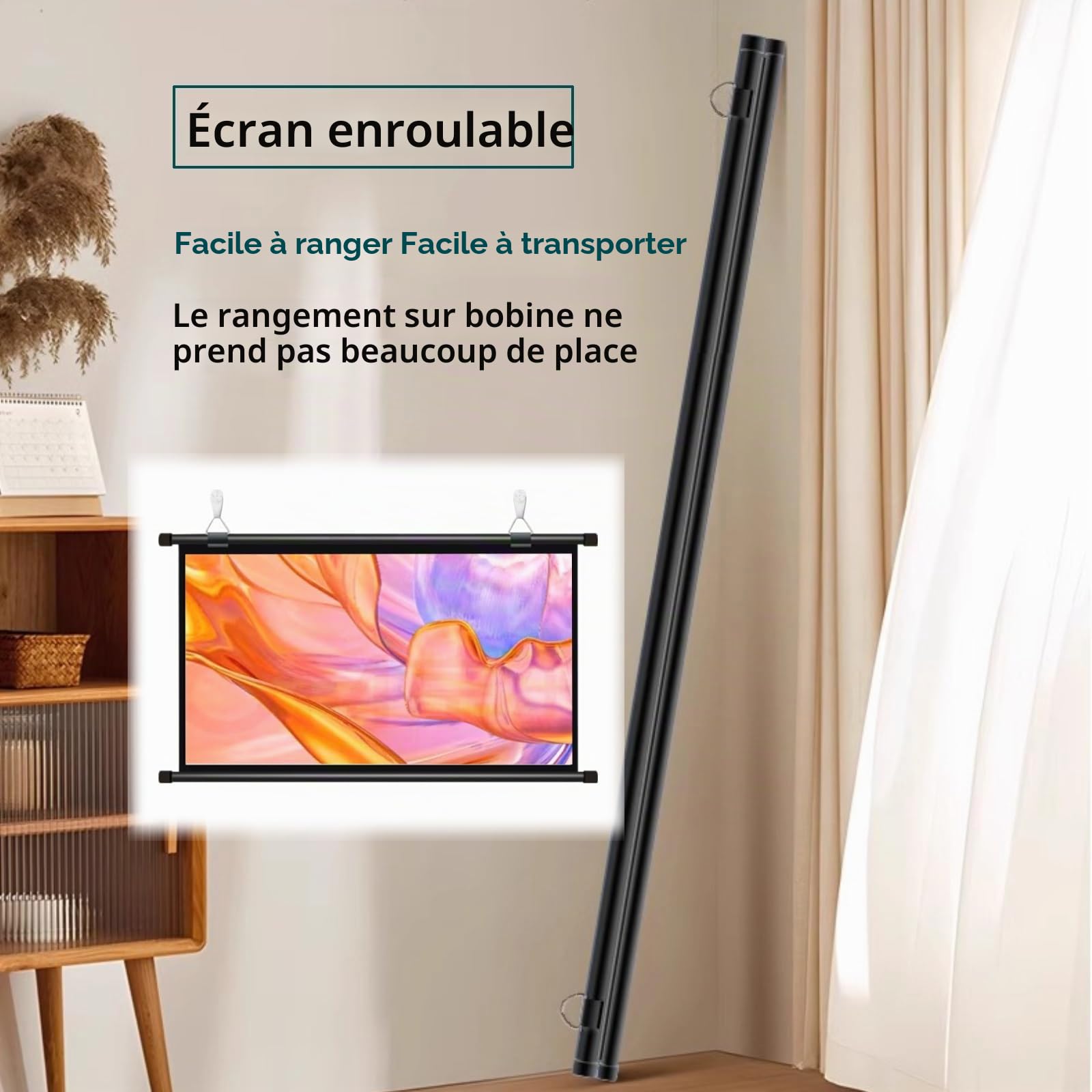 Toile Videoprojecteur Enroulable, Écran De Projection Manuel, pour Videoprojecteur en HD TV 16:9 4:3 Ecran De Projection Portable, Fixation Mur Ou Plafond, Anti-Plis Ecran Projecteur(4:3,40")