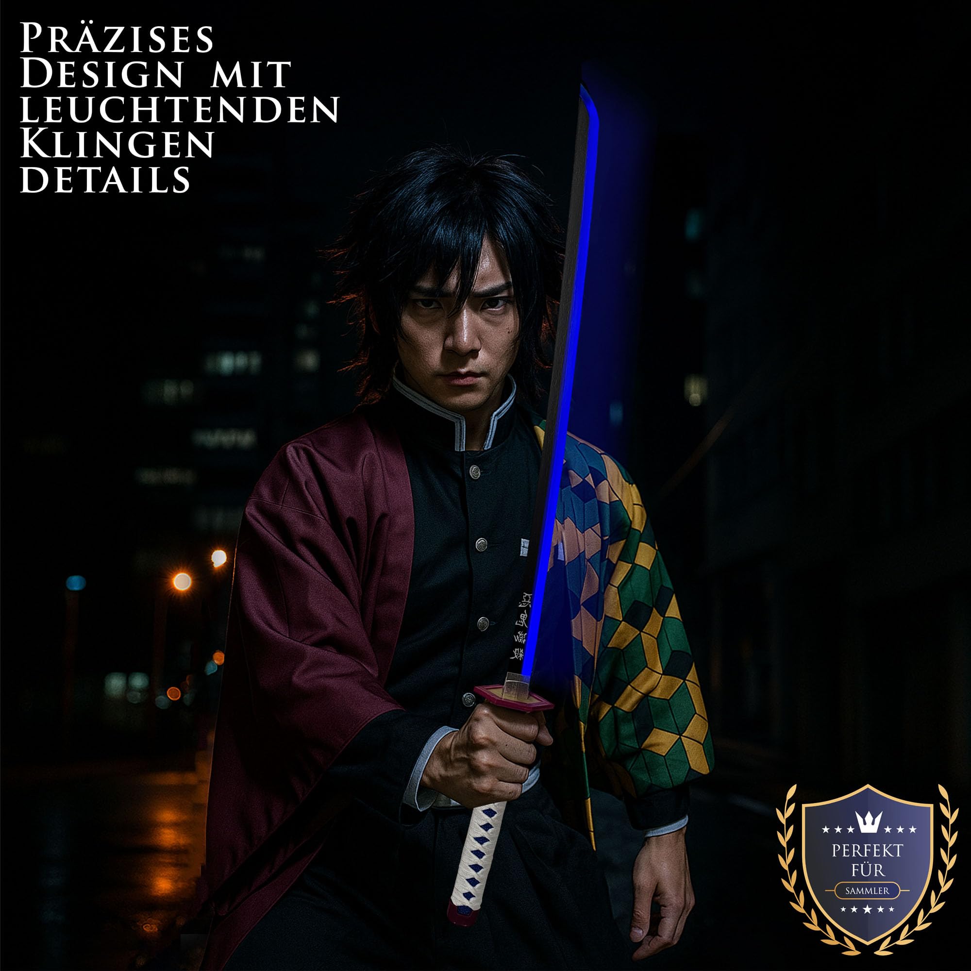Demon Slayer - Schwert, Lichtschwert, Laserschwert, Lightsaber, Katana LED, Samurai Sword mit LED Klinge mit Scheide, Animefans, Anime Cosplays, für Erwachsene und Kinder (Giyuu Tomioka)
