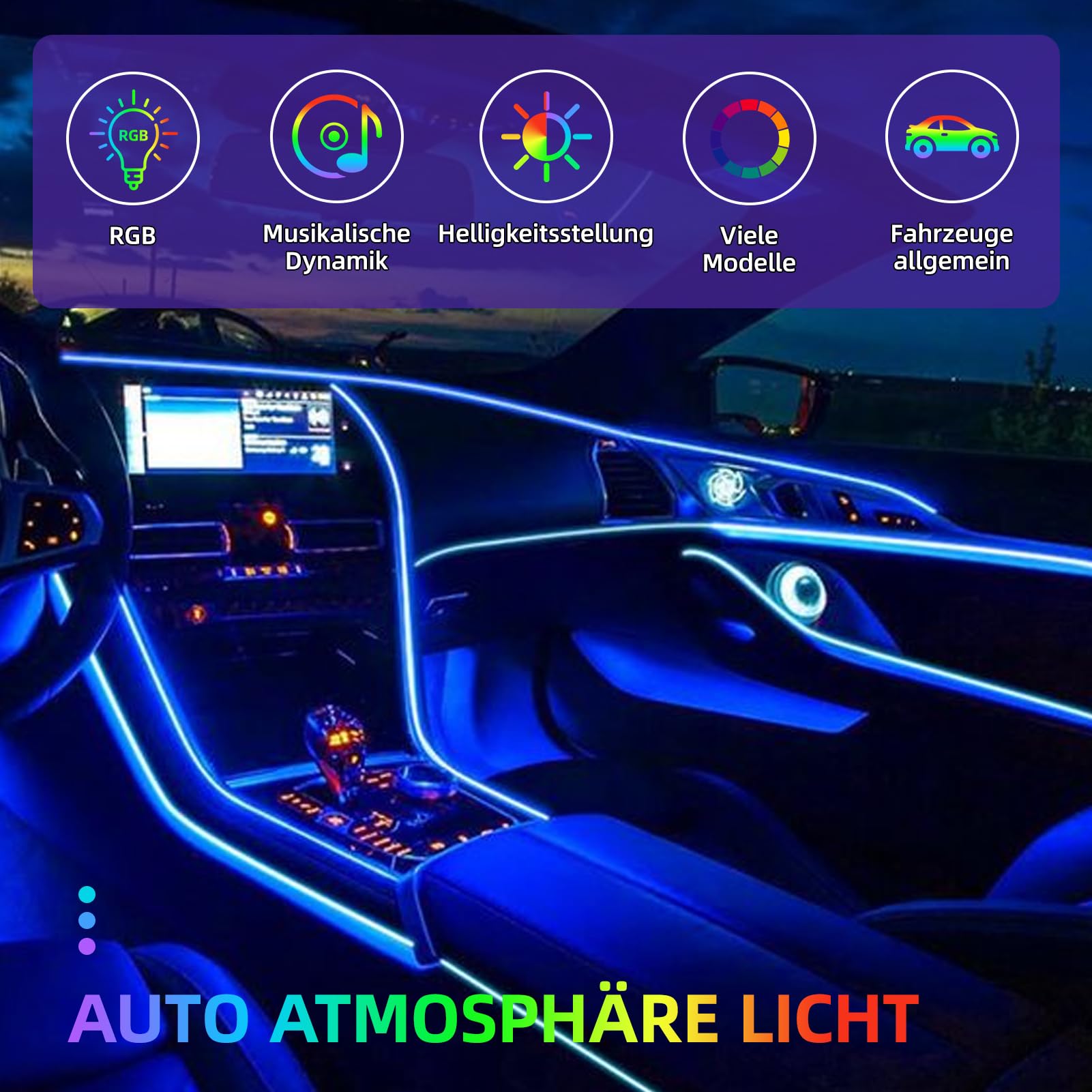 Illuminazione Interna a LED per Auto,6 in 1 RGB Illuminazione Interna per Auto, LED Illuminazione Ambientale,210 Modalità di lampeggiamento,Controllo Tramite APP,Atmosfera Decorativa Universale