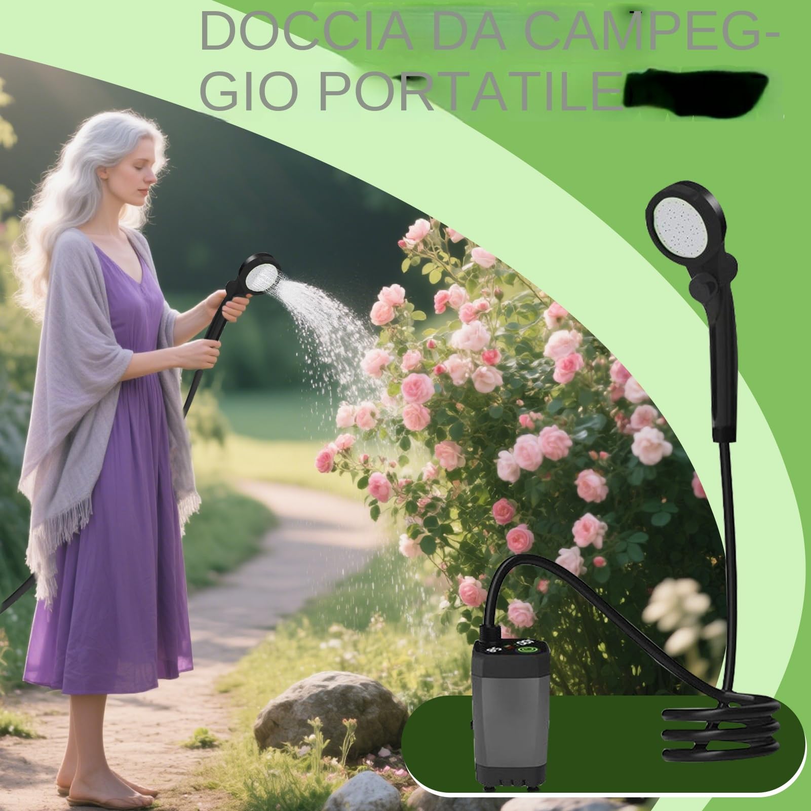 Generico Portable Camping Shower - 3 Modes Spray Camp Shower | Rechargeable RV Showers with LED Display | Waterproof Pump for Backpacking Beach RV Hiking Pet Bath Car Washing Garden