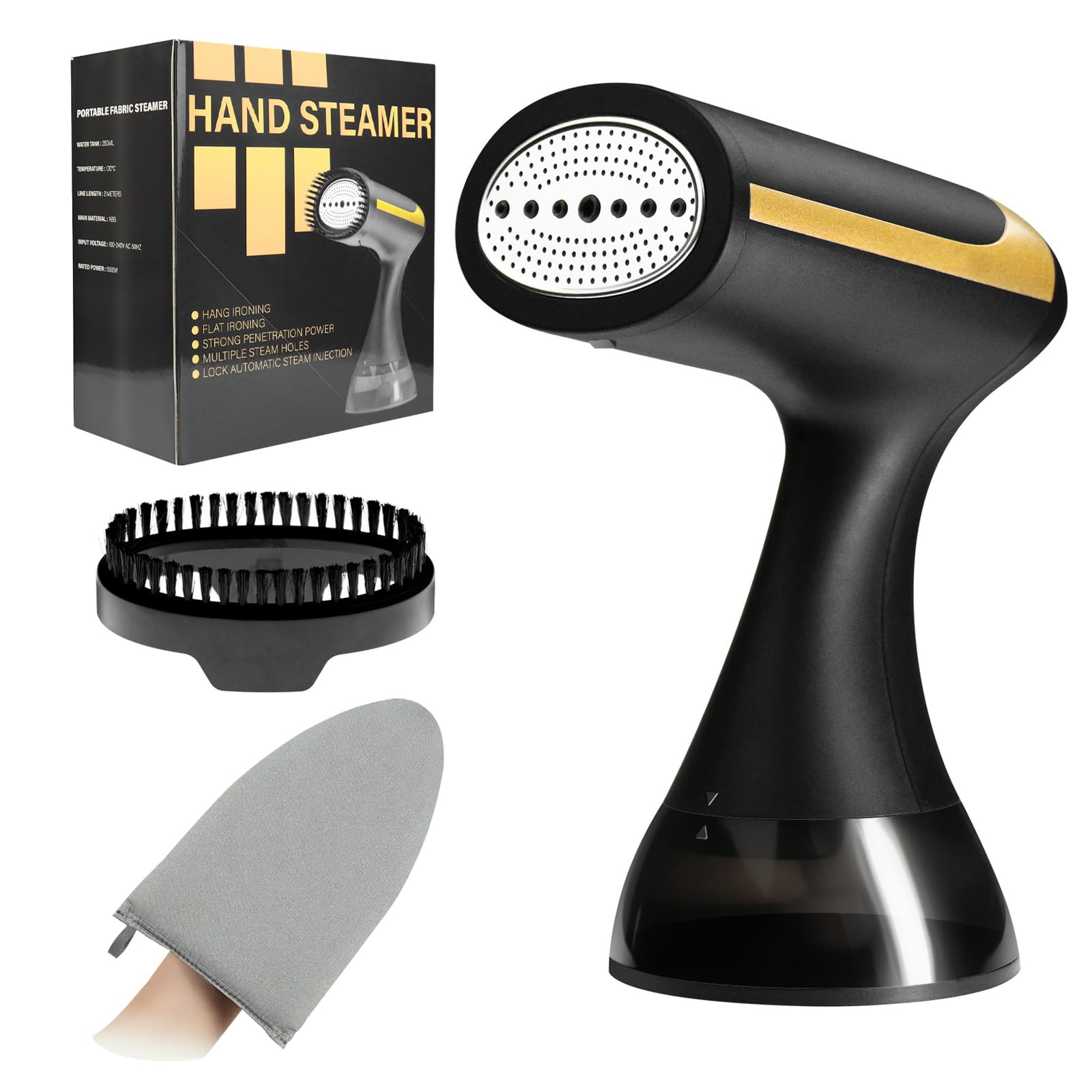 MJRIrifa Professional Handheld Garment Steamer with Scald Resistant Gloves up to 1500 watts automatic Steam flow rates up to 25 g/min shut-off function, 350 ml capacity, ergonomic handle, 2 m cord