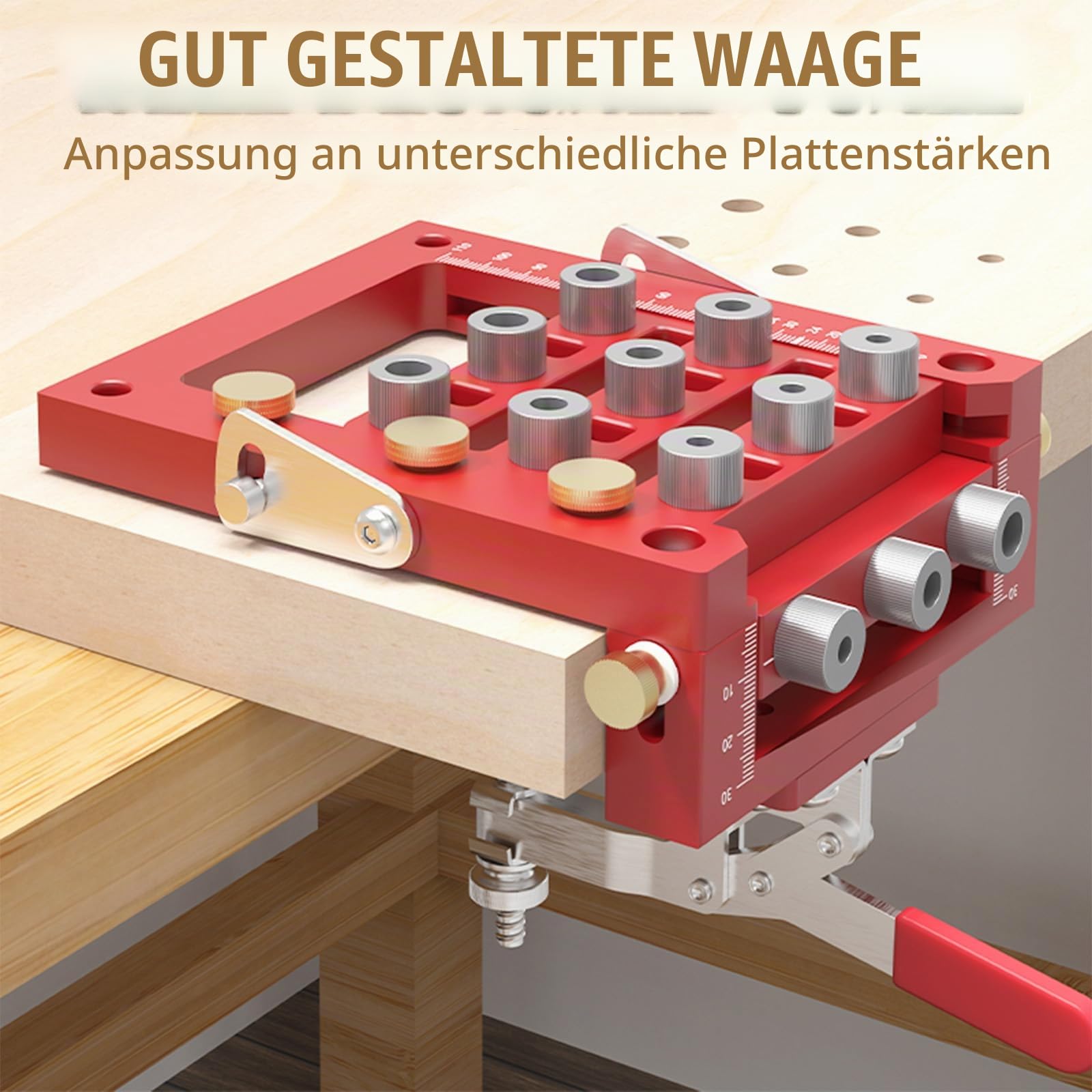 Bohrschablone, Dübel 2/6/8/10/15/20/35mm Pocket Hole Jig Set 3-in-1 Taschenlocher Bohrschablone Dübelhilfe für Holzbearbeitung mit Positionierungsclip Einstellbare Bohrführung Puncher Locator