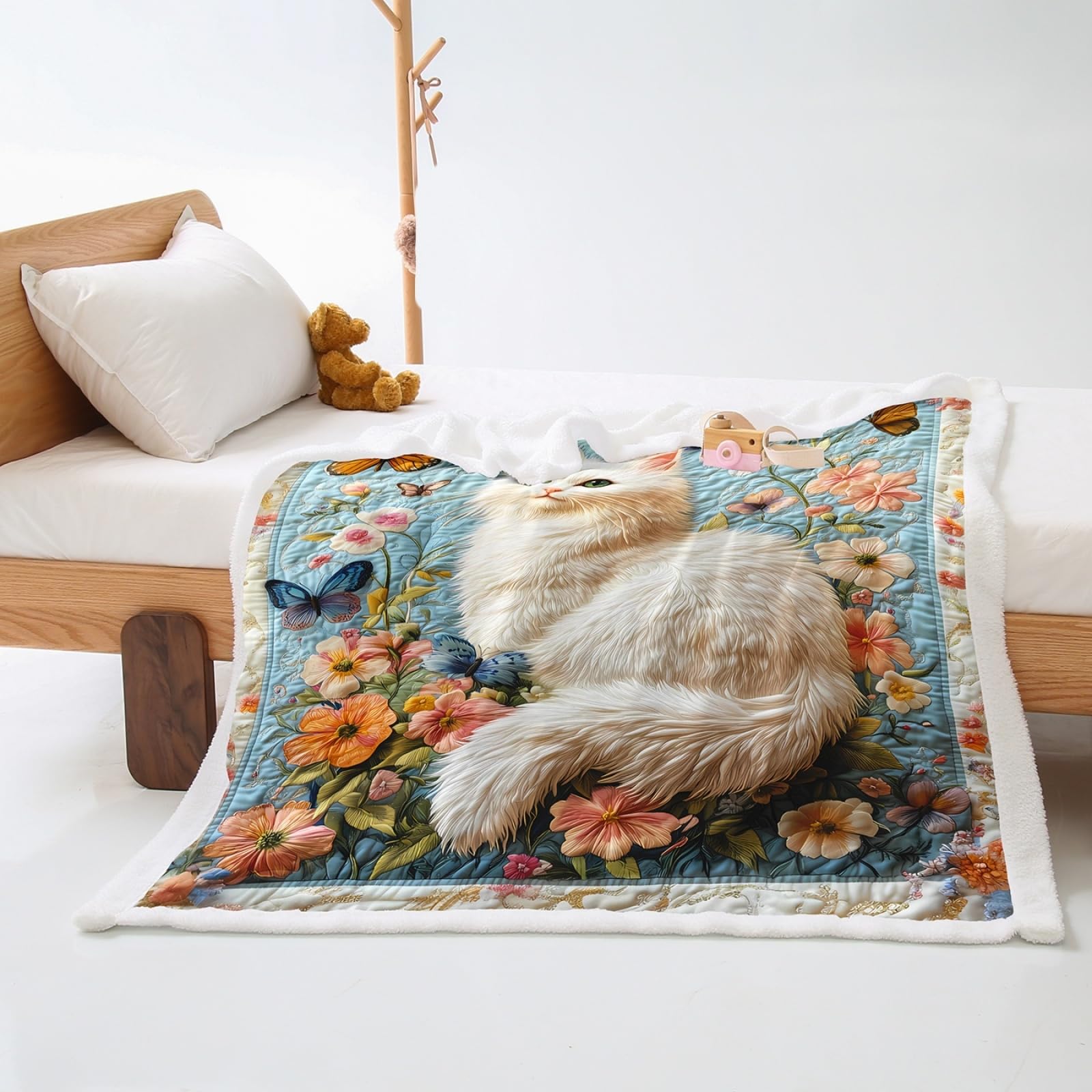 Blanket White Cat Insect Soft Sherpa Fleece Blankets and Throws Thick Flannel And Lamb Wool Soft Blanket Lightweight Cosy Sofa Throw All Season Blankets for Beds 100x150cm