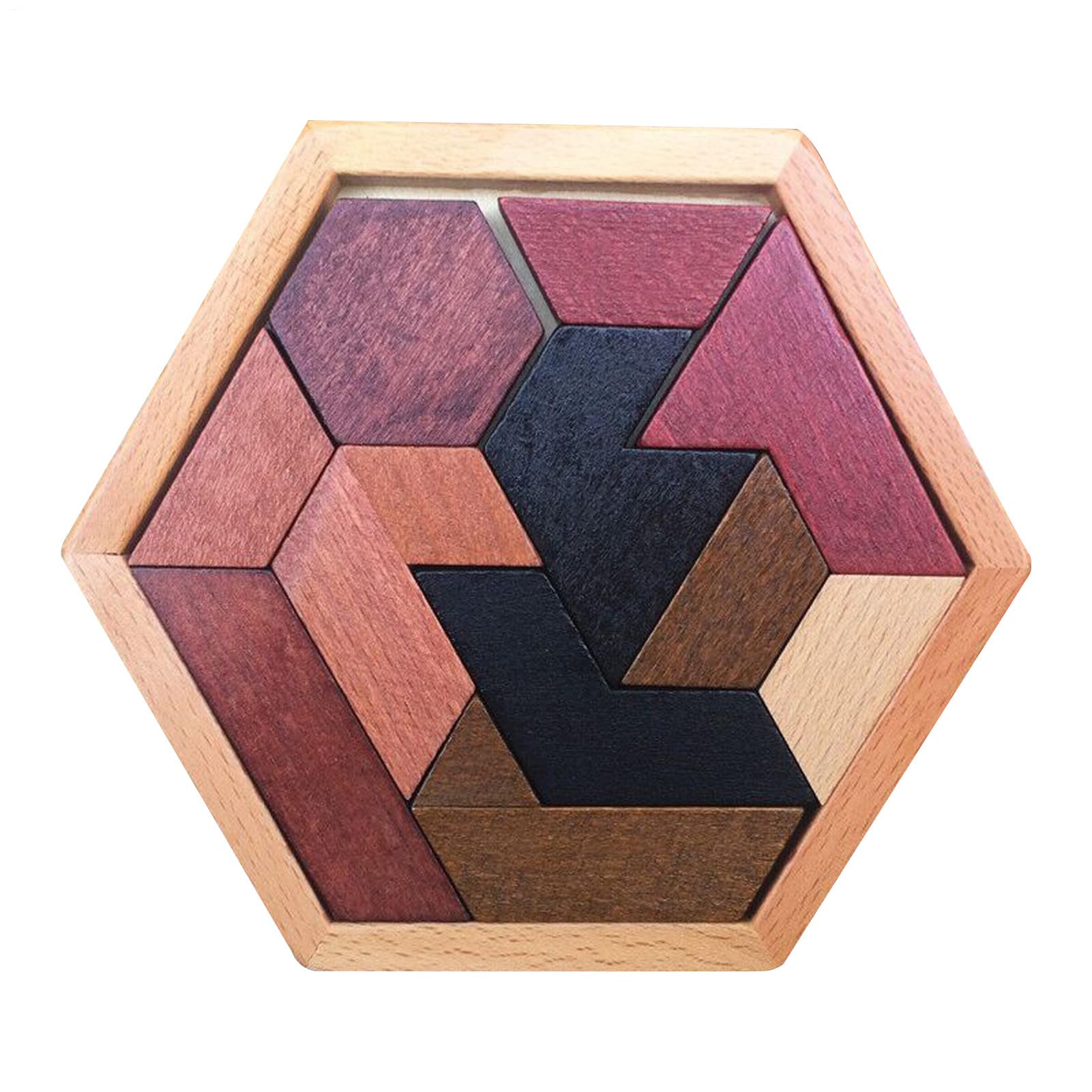 Wooden Hexagon Puzzle for Kids, Tangram Puzzle Jigsaw Block, Wooden Brain Teasers Puzzles for Children, Geometry Logic Intelligence Game Educational Toy for Adults Kids Challenge