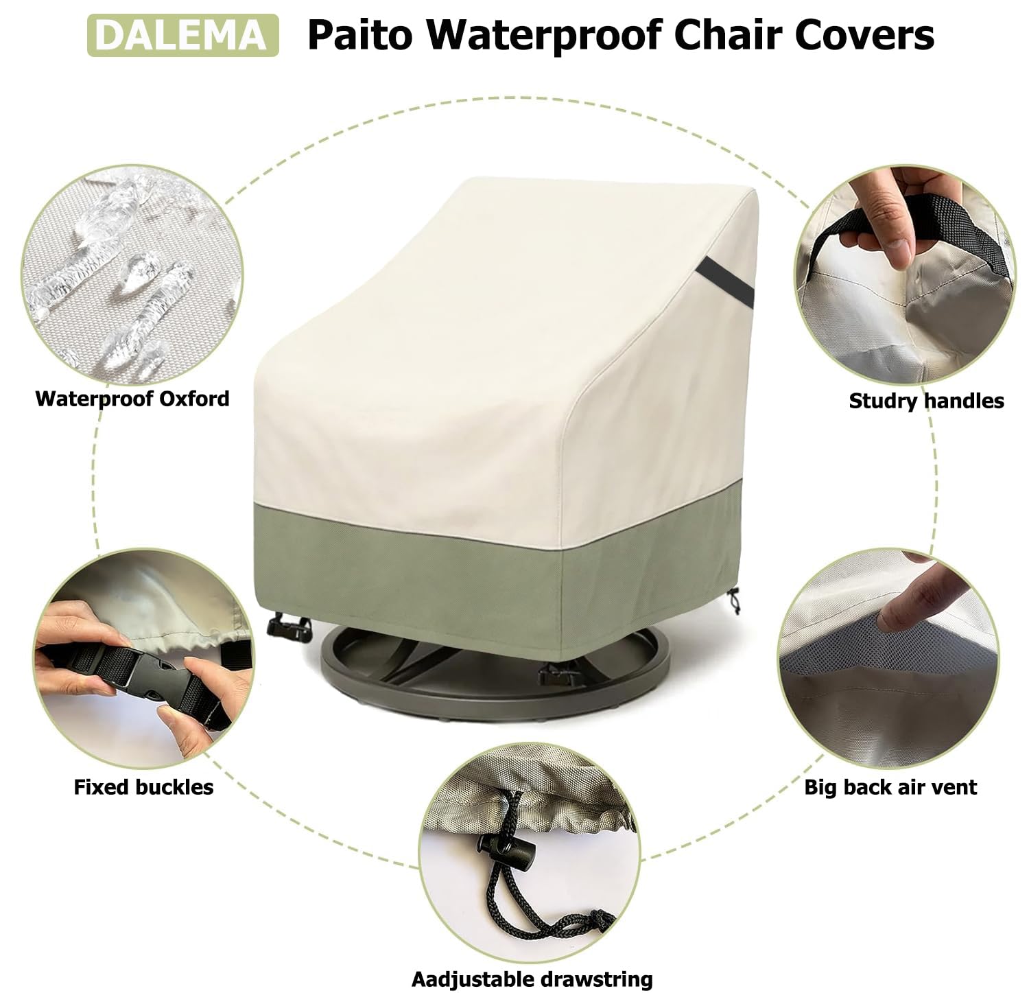 Paquete de 2 fundas para sillas giratorias para exteriores, resistentes al agua, 100 % impermeables, funda protectora para muebles resistentes a la intemperie para silla giratoria de
