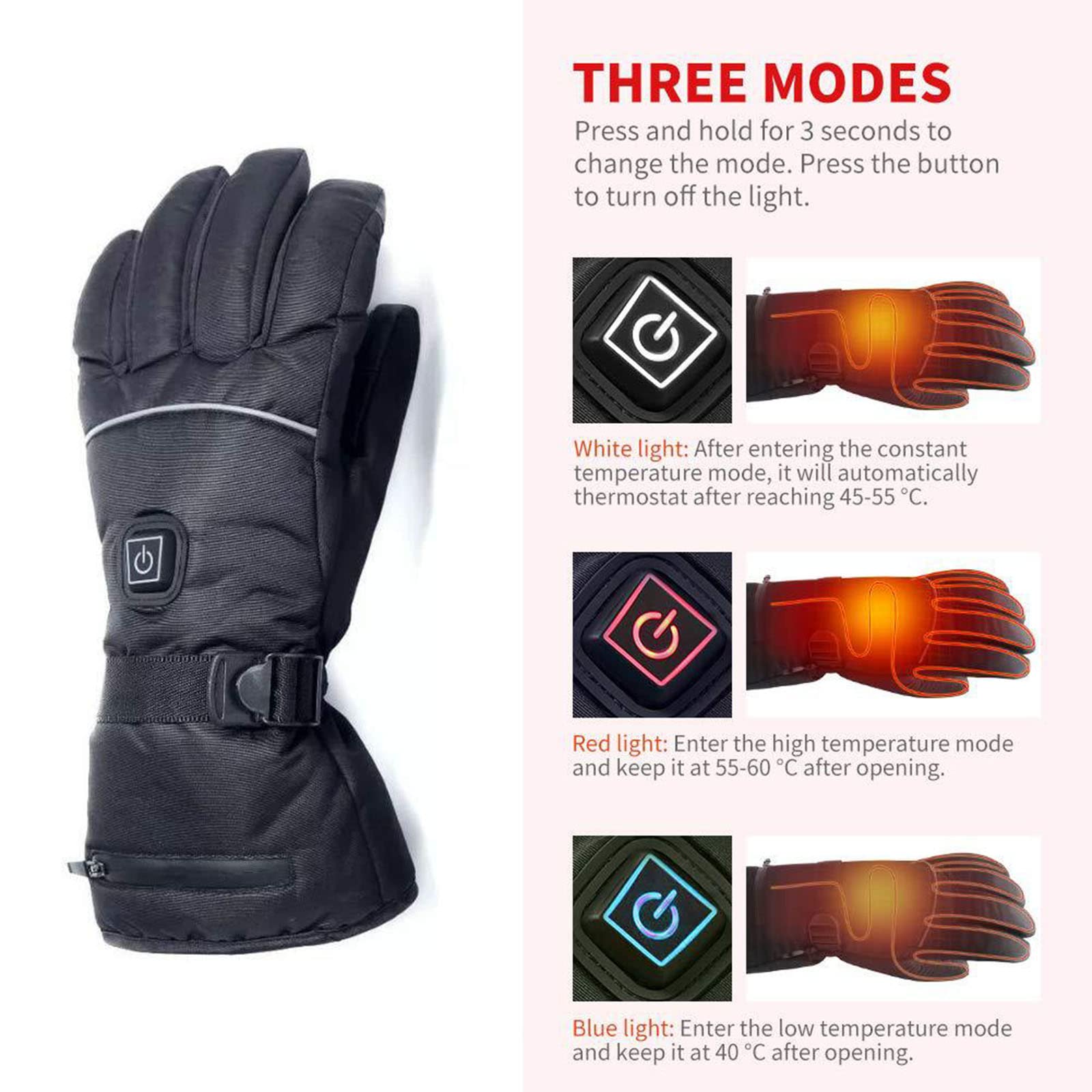 Gants Chauffants électrique, Tactiles Gants d'hiver Chauds pour Homme Femme, pour Sports Running Velo Conduite Course Cyclisme,36cm
