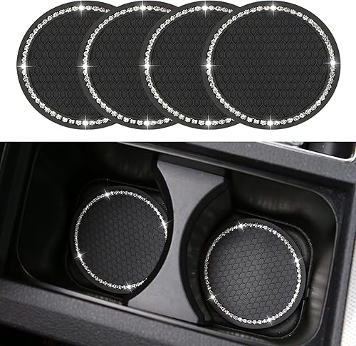 Paquete de 4 posavasos brillantes para automóvil juego de almohadillas de goma suave de diamante brillante de 275 pulgadas portavasos accesorios
