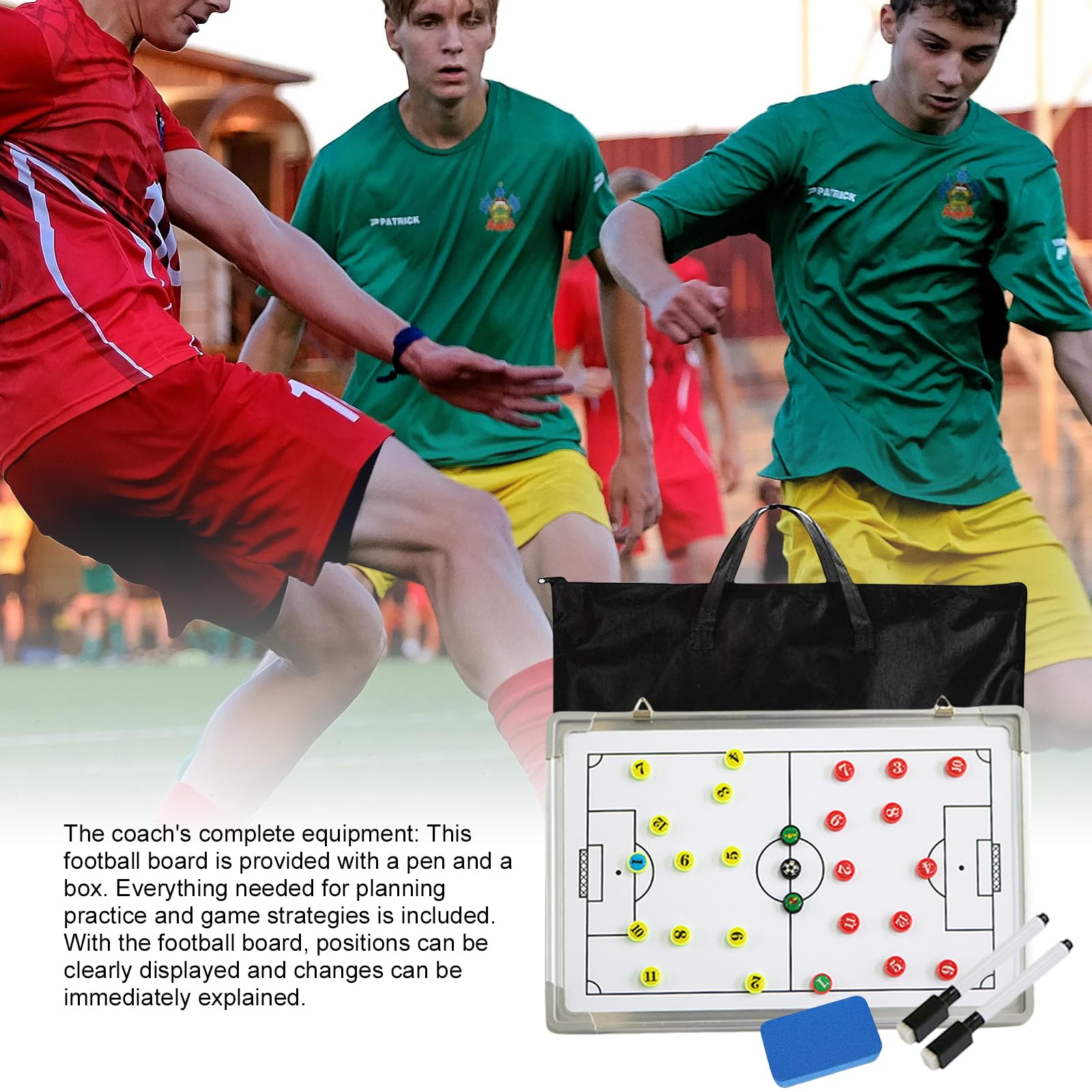 Lavagna tattica calcio, cartellina tattica magnetica per l'addestramento dell'analisi del gioco, lavagna tattica con pennarello per lavagna bianca, gomma, moneta magnetica e custodia