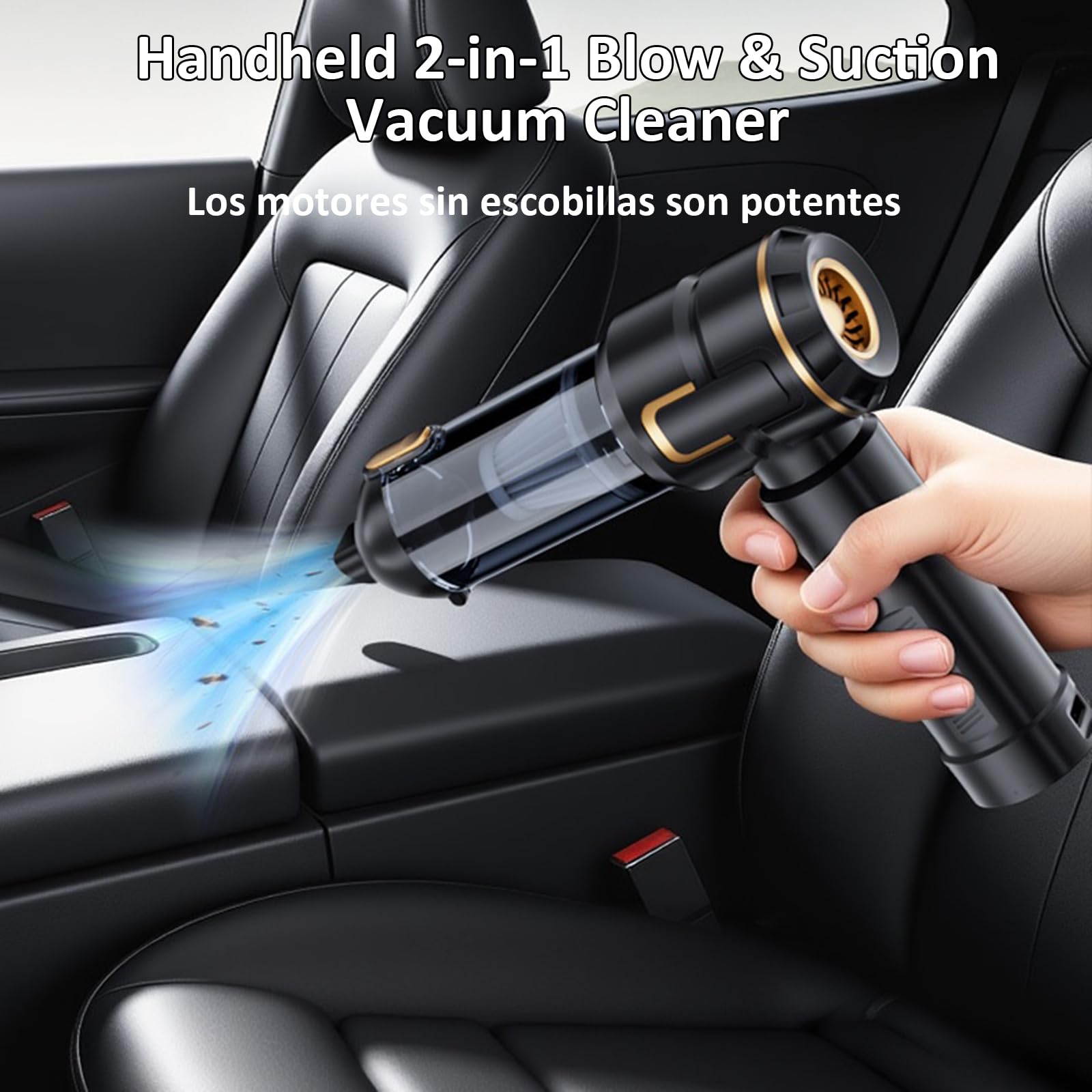 2 en 1 Soplador de Polvo Eléctrico y Aspirador con Luz, 17KPa, 6000mAh, 3 Velocidades, Soplador y Aspirador, Motor Sin Escobillas, para Coche, PC, Sofá, Mascotas, Exterior, Hogar (Negro)
