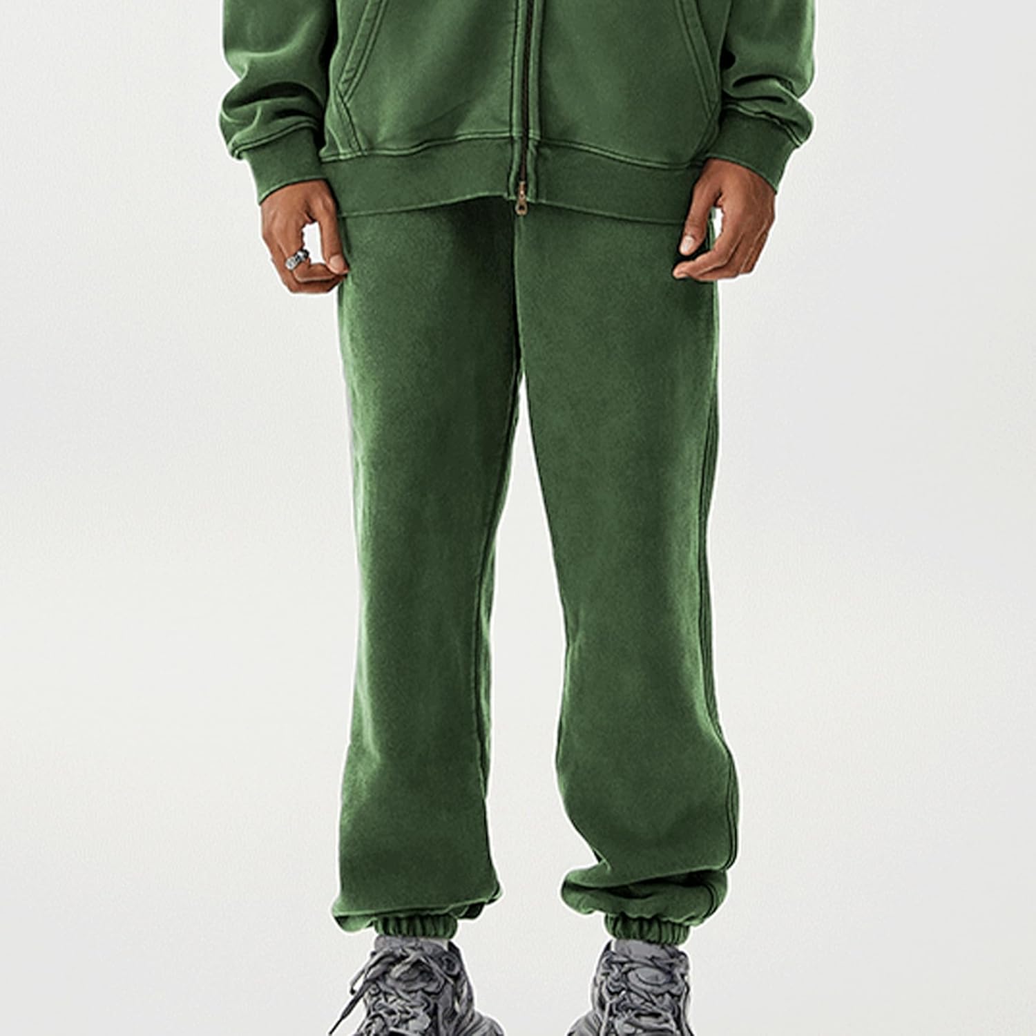 Men's Fleece Sweatpants Vintage Acid Wash Joggers Pants Casual Baggy Tapered Athletic Sweats with Pockets - Image 2