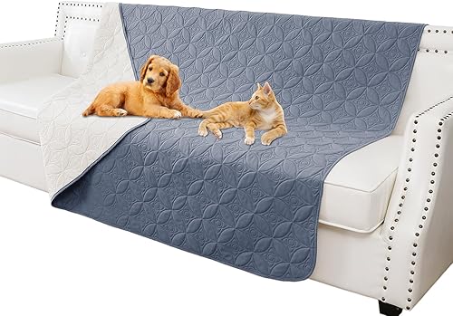 Manta impermeable para perro, 68 x 82 pulgadas, fundas para sofá y cama, protector de muebles de perros, lavable y reversible, azul + crema