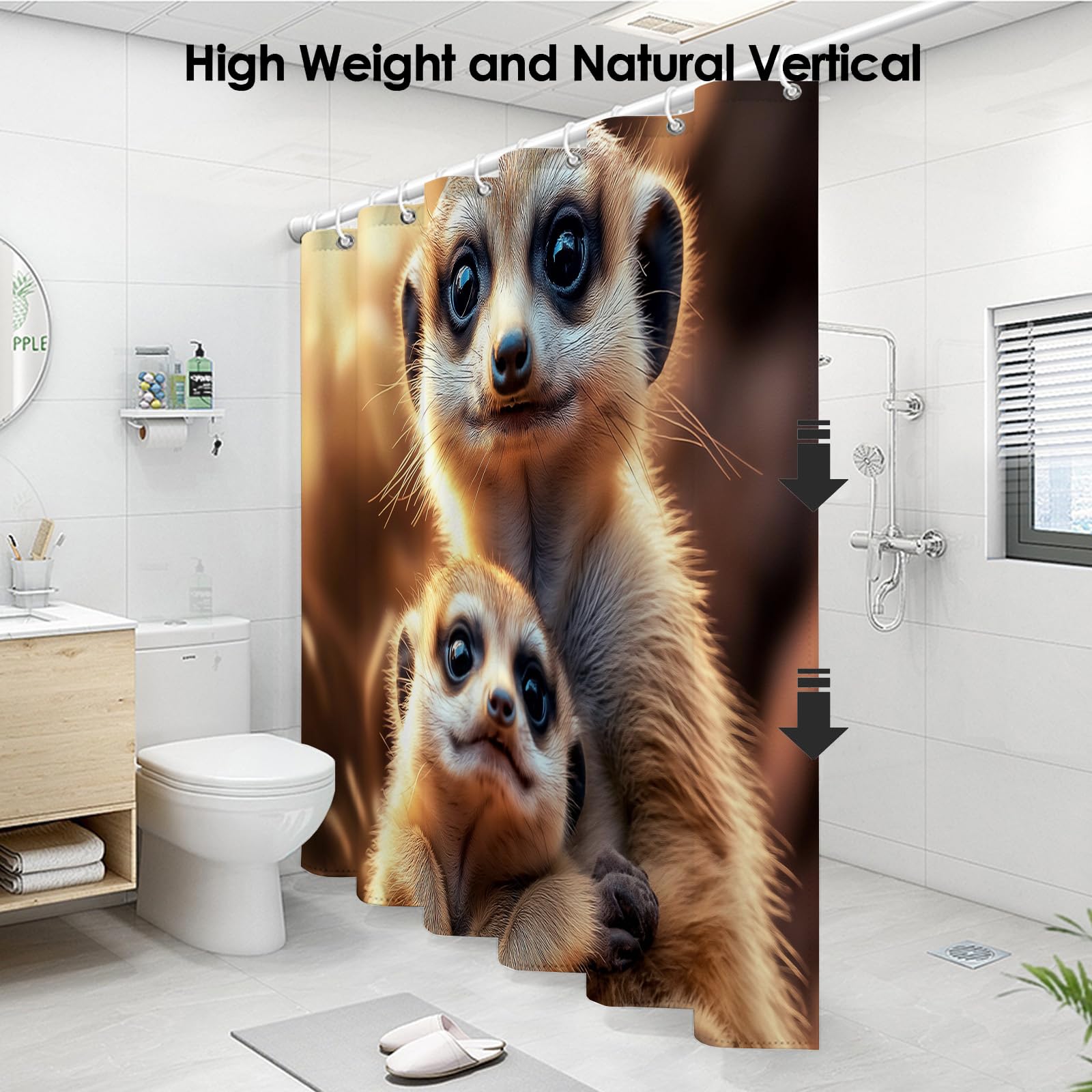 Erdmännchen Duschvorhänge mit Haken,H200 x B180 cm (1er Pack) Wasserdicht Duschvorhang für Badezimmer,süße Erdmännchen Badewannen Hotelvorhang,Maschinenwaschbar