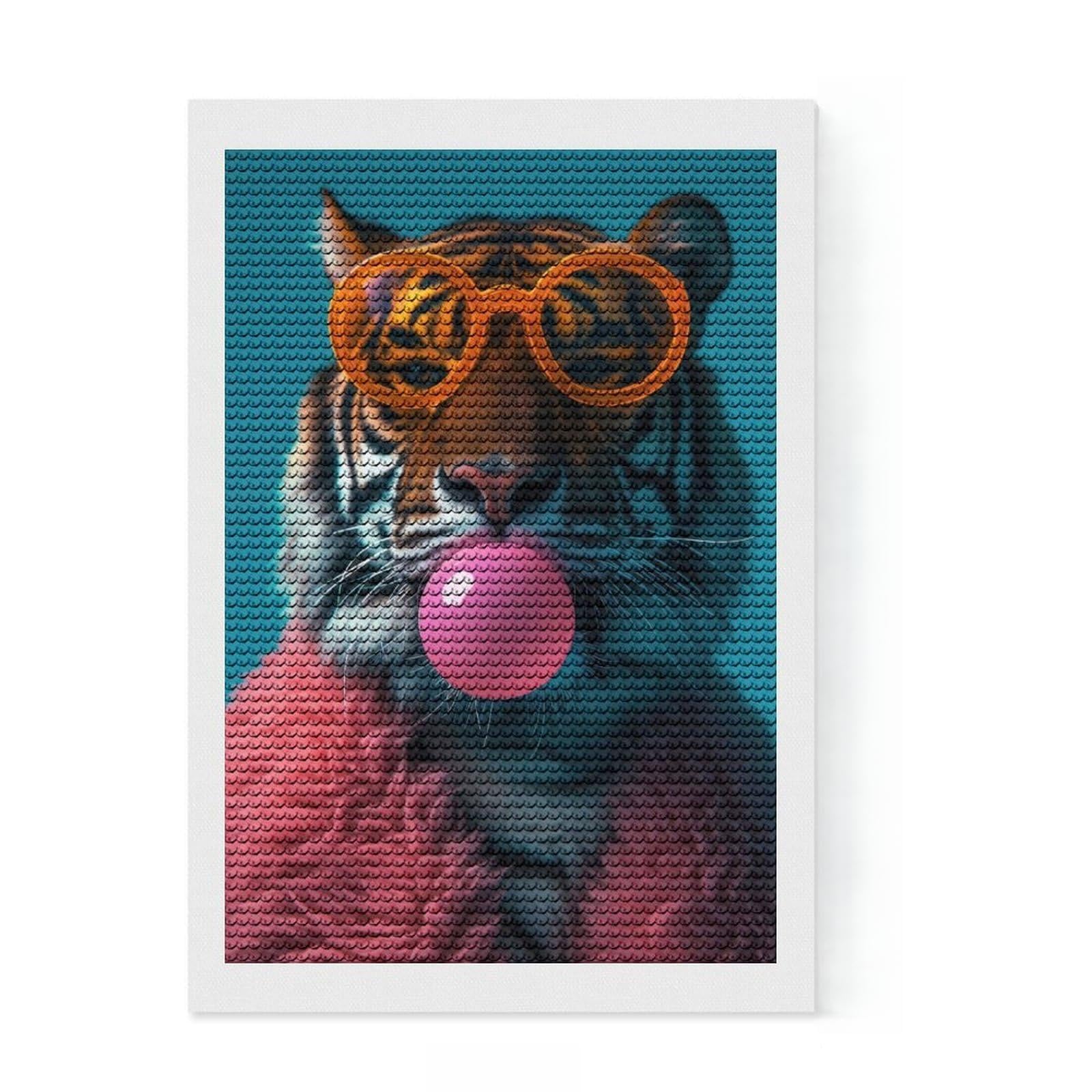 Junmoney Tiger Bubblegum Round Drill Diamond Painting 8"x12", for Teens, Good for Quiet Evenings, Aesthetic Room Decor, Holiday Gift Idea