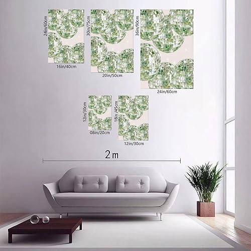 Miniatura 6 de 9W Impresión de bola de discoteca verde salvia, arte estético de pared de discoteca de los años 70, arte de pared de apartamento, póster verde