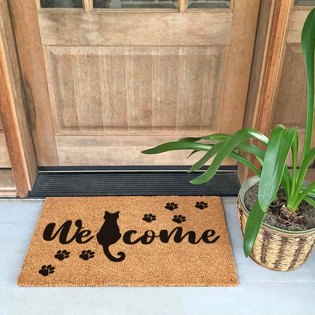 Funny Coir Doormat Welcome Sitting Cute Black Cat Welcome Front Porch Decor mats for The Entrance Personalized House Warming Gift Mat Non Slip Outdoor Doormat Coir Doormats 23.6 x 15.7 inch