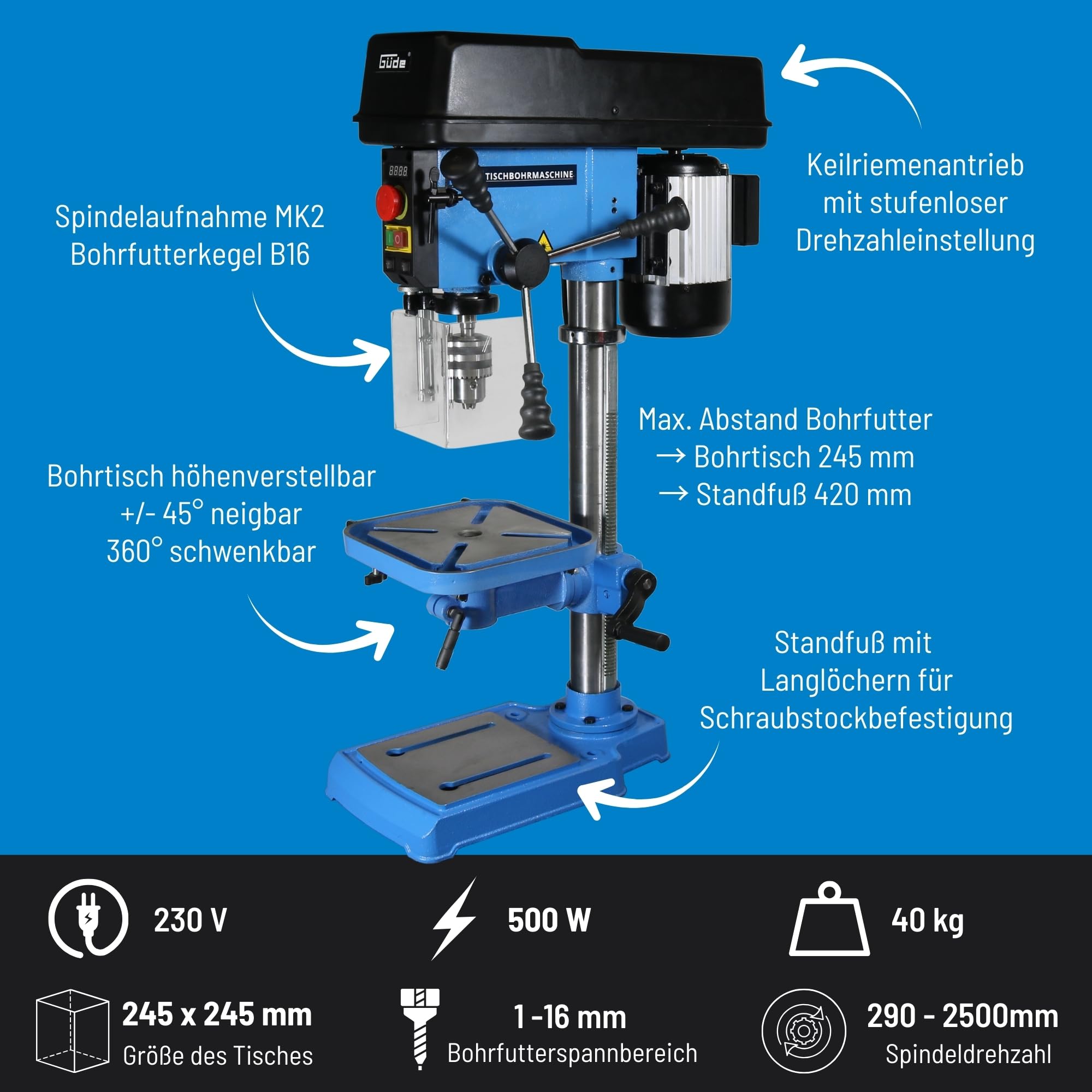 Güde Tischbohrmaschine Standbohrmaschine Gtb16/500 Vario # 55220