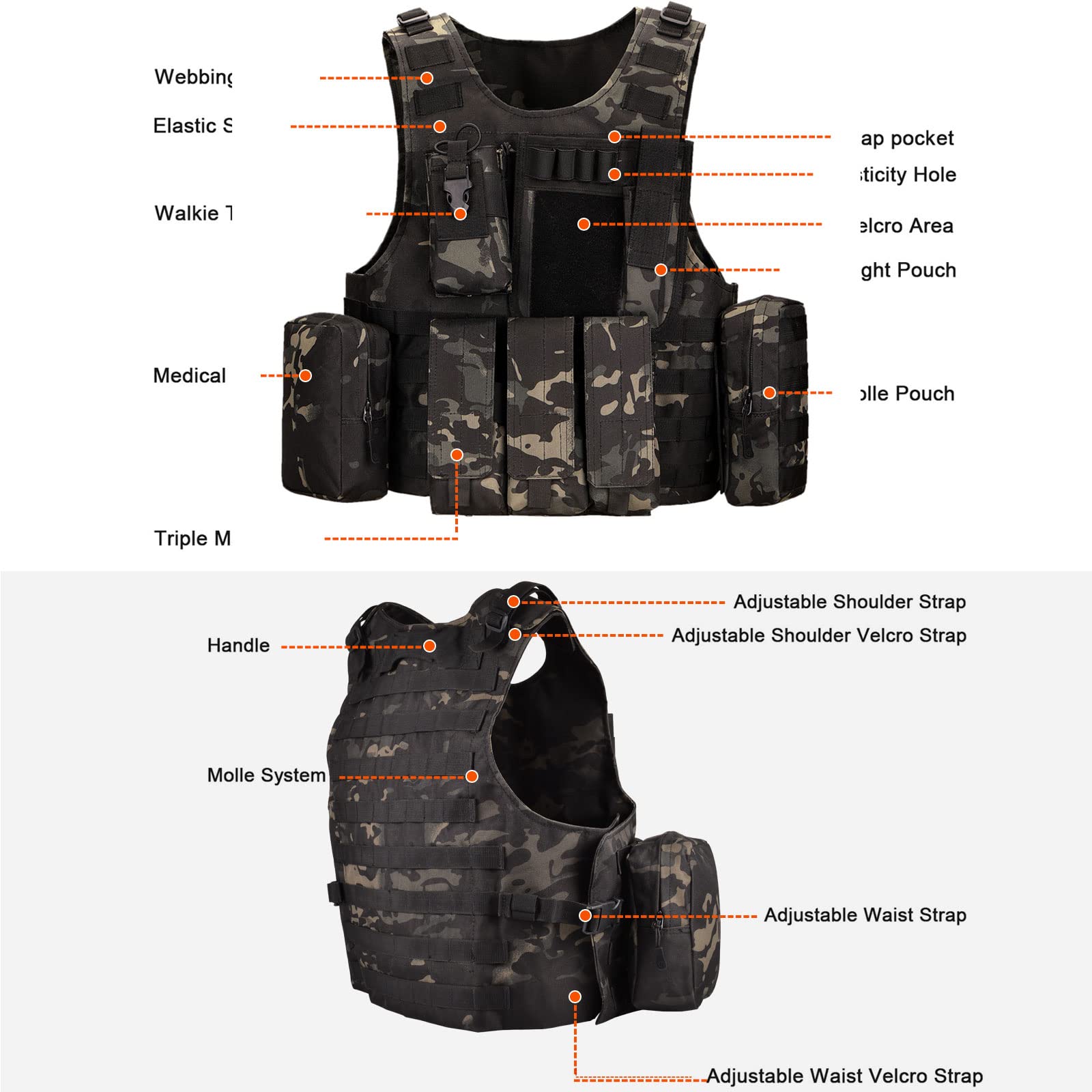 Veste tactique Coyote 8 poches Holster + Ceinturon