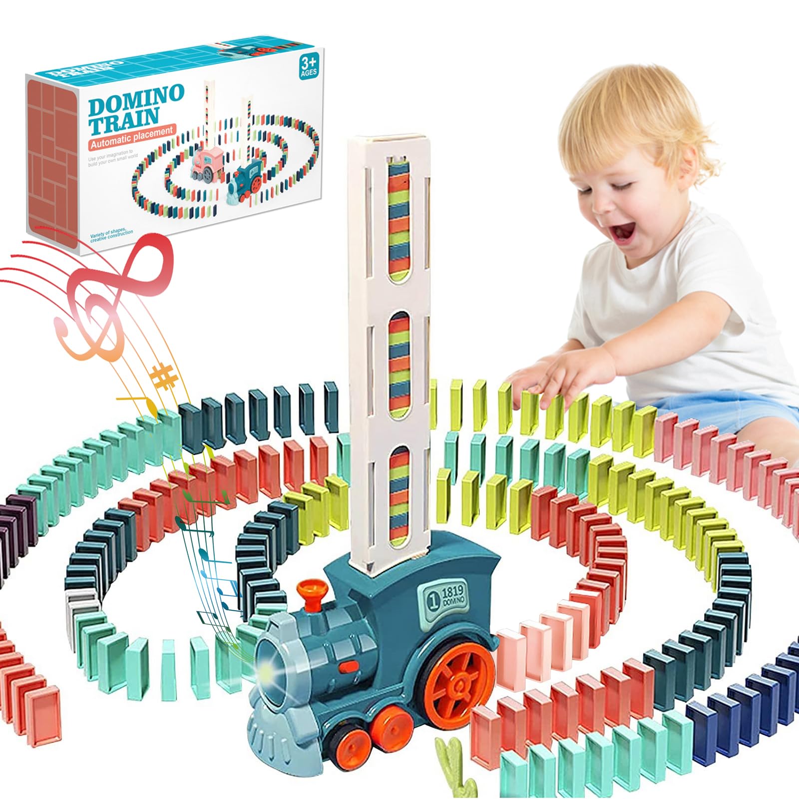 Domino Train Toy Set for Kids, 100 Pcs Automatic Dominoes Blocks Building and Stacking Toys Creative Kids Games Early Education Christmas Birthday Gift Toys for 3 4 5 6 Year Old Girls Boys