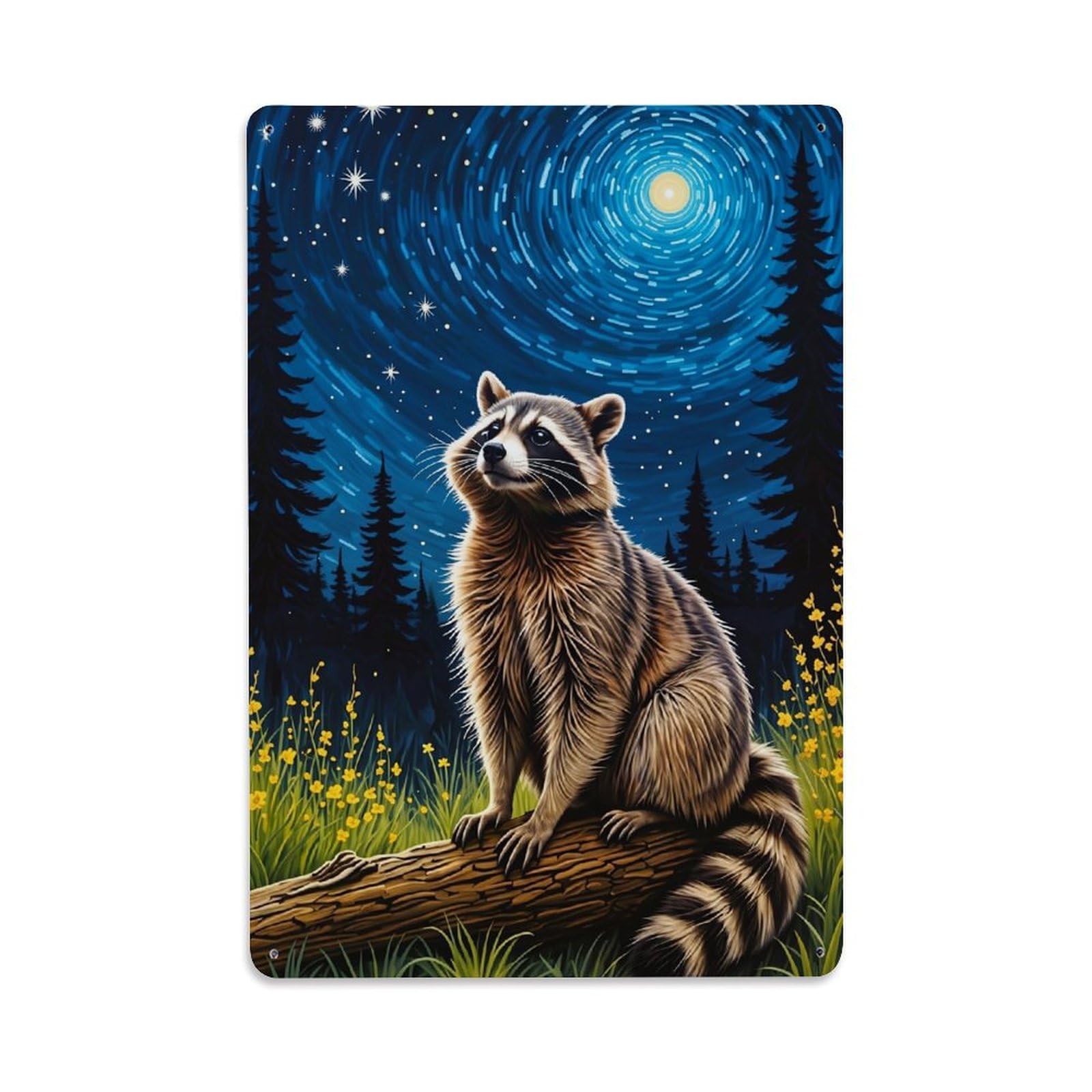 Nestemfo Vintage Raccoon Under Starry Night Sky Tin Sign Metal Sign, Living Room,Bar, Home, Bedroom Wall Decor,Retro Metal Poster 8X12 Inches
