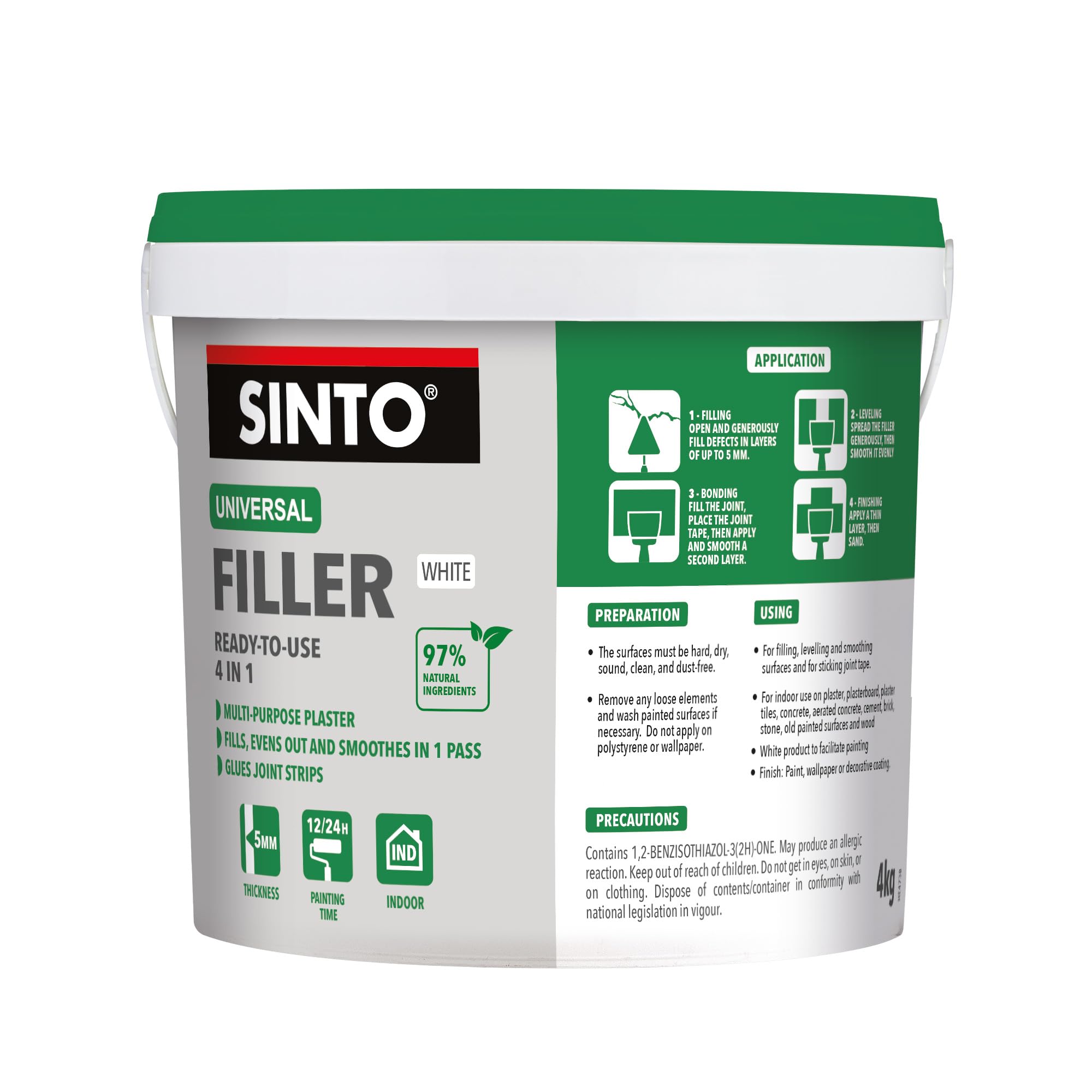 SINTO, Universal Paste Filler, Fills, Levels, Bonds, and Smoothes, Ready to Use, Indoor Use, Professional Technique