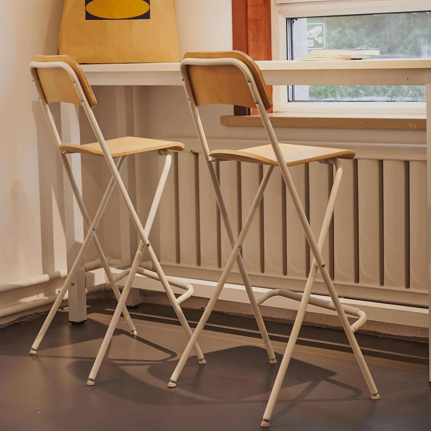 High Folding Chair Bar Stool Bar Chair Solid Wood Bar Stool Foldable Nordic Minimalist Style Bar Stool Simple Office Living Room Front Desk High Stool (Color : A, Size : Small)