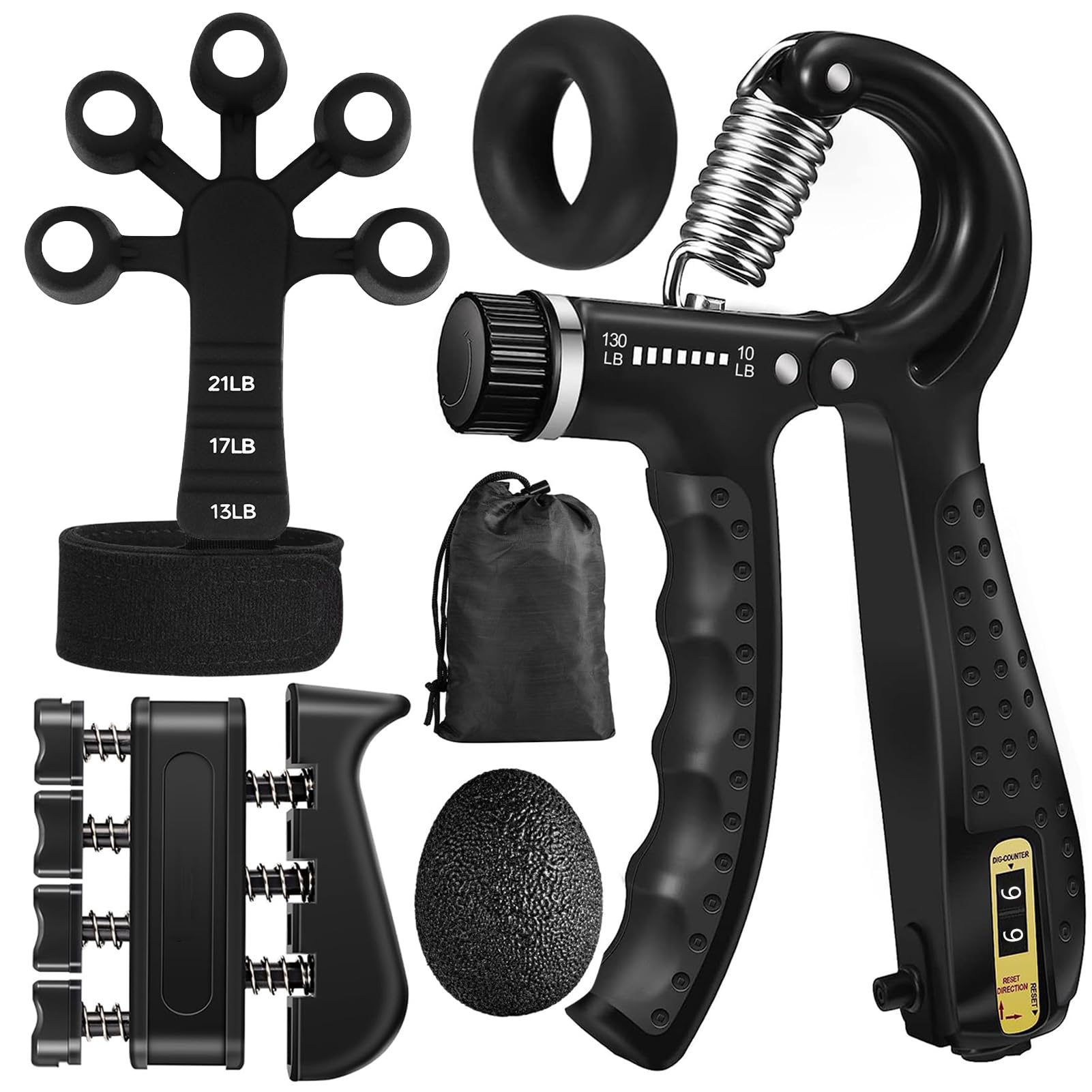 LPVVPEZ Grip Strength Trainer Kit (5 Pack), Grip and Forearm Strengthener, Finger Strengthener, Adjustable Resistance Hand Gripper, Grip Ring, Stress Relief Ball for Muscle Building, Injury Recover