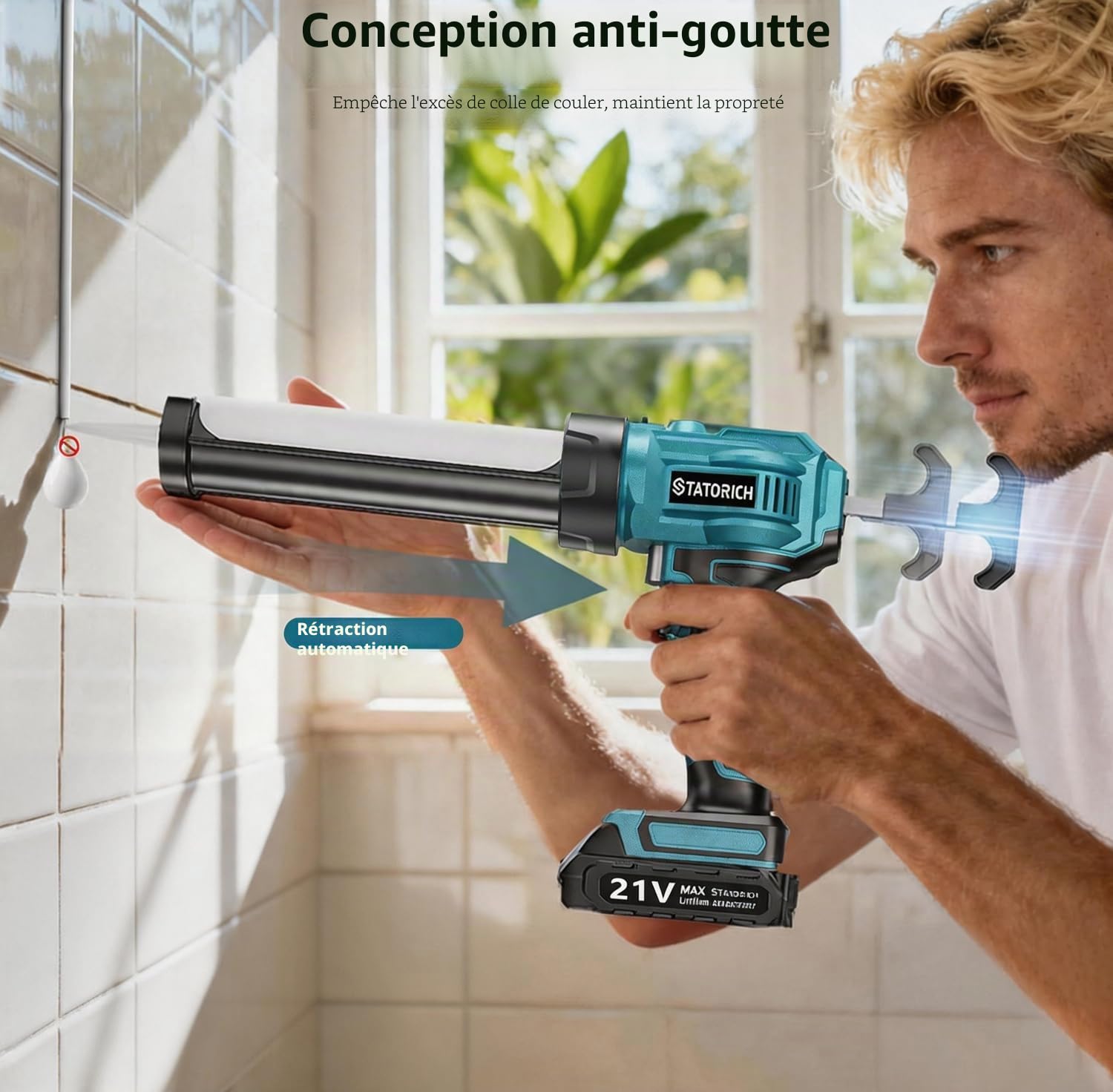 Pistolet à Cartouche Electrique Compatible avec Makita Batteries 18V sans Fil avec 2 x 2000 mAh Batteries, Pistolet Silicone Électrique de 300 ml, Lumière LED, 4 Vitesses, pour Calfeutrer (Bleu)