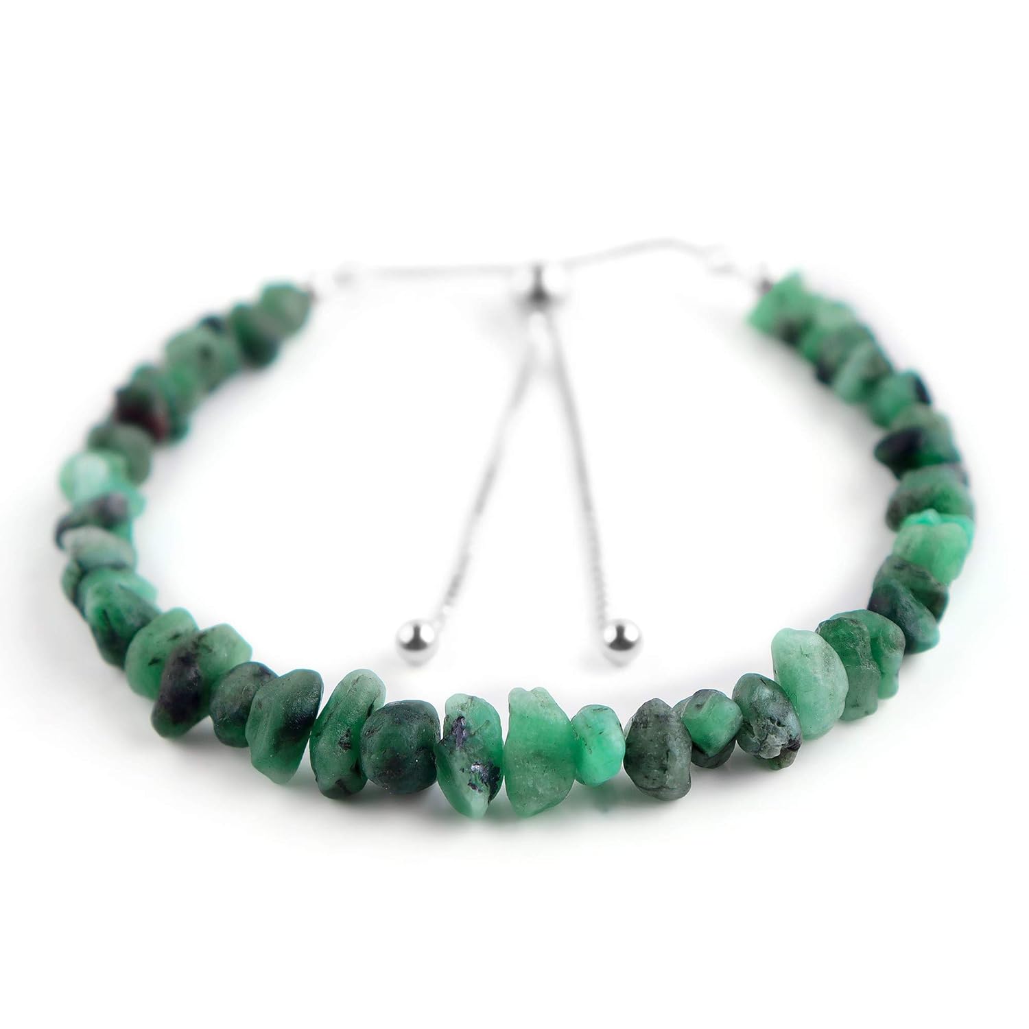 OdrillionGems AA Natural Raw Green Emerald Gemstone Bolo Bracelet, Rough Stone, 925 Sterling Silver, Rhodium, Chakra Healing Crystals, May Birthstone, Adjustable Slider, Women Jewelry, Valentine Gift