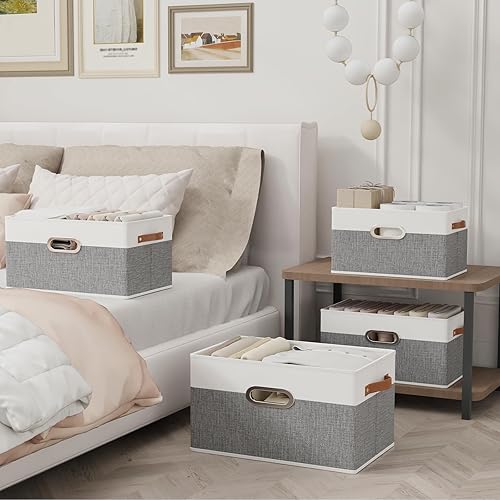 Miniatura 2 de Yawinhe Contenedores de almacenamiento plegables, 12.99 x 9.05 x 7.87 pulgadas, cubos de almacenamiento, contenedores plegables de tela con asas