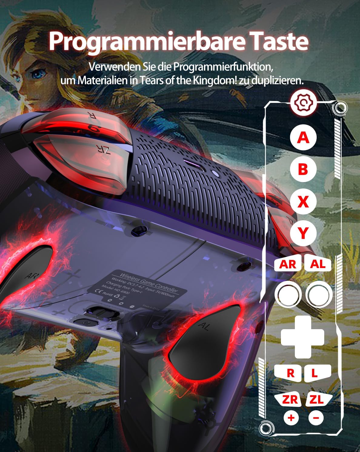 Switch Controller, Game Controller, Switch Pro Gamepad, 4 Vibrationsmodi, 3 Turbo-Modi, kompatibel iPhone/Android/Phone/PC/Steam/Mac/iOS/iPad/TV mit Programmierung/Turbo/Bewegung/Aufwachen/RGB