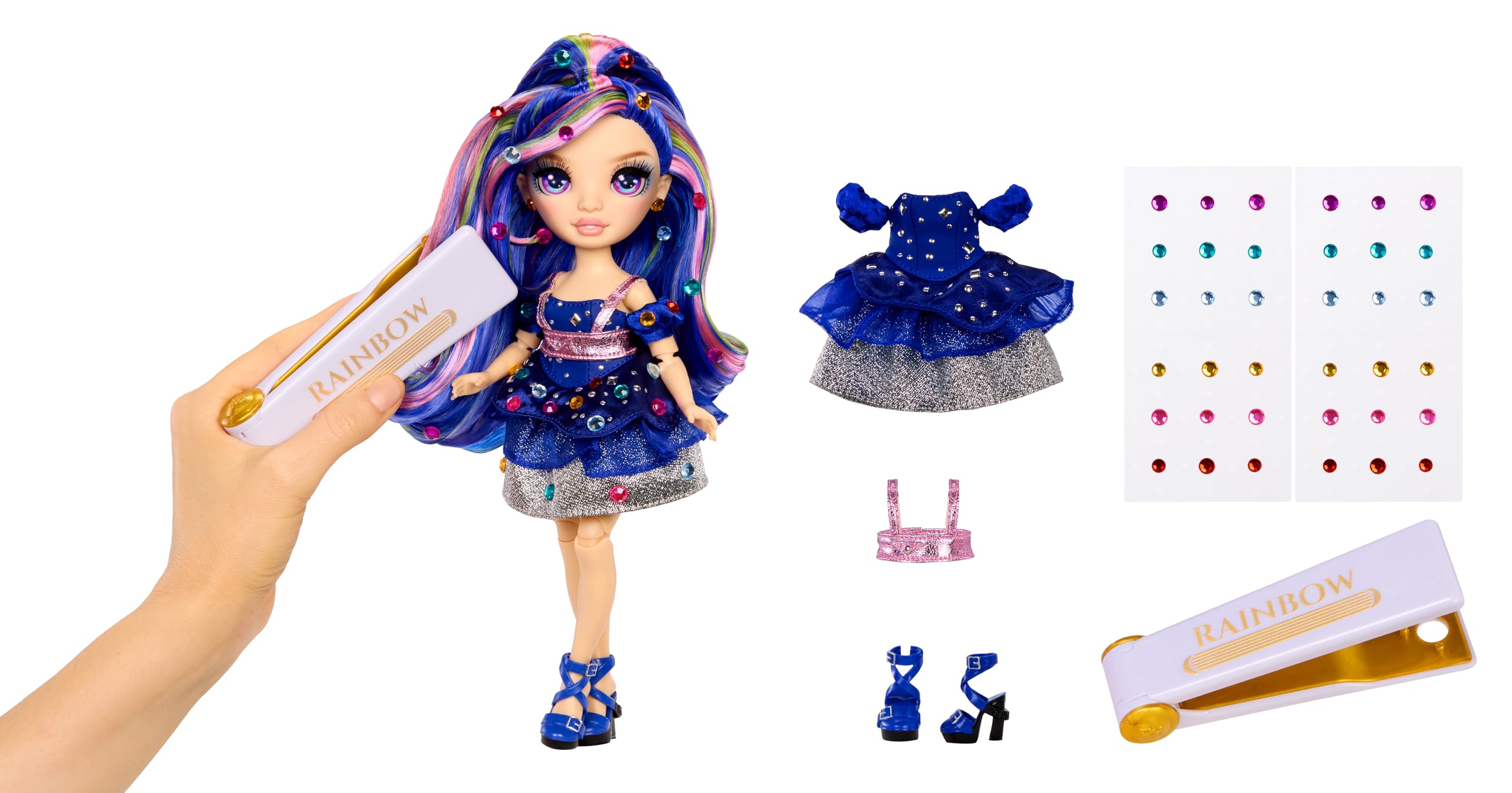 RAINBOW HIGH Be Dazzling - Genevieve Bleue - Poupée Mannequin Bleue de 28 cm avec Outil d'Éblouissement, Pierres Précieuses Scintillantes et Accessoires de Stylisme - 2
