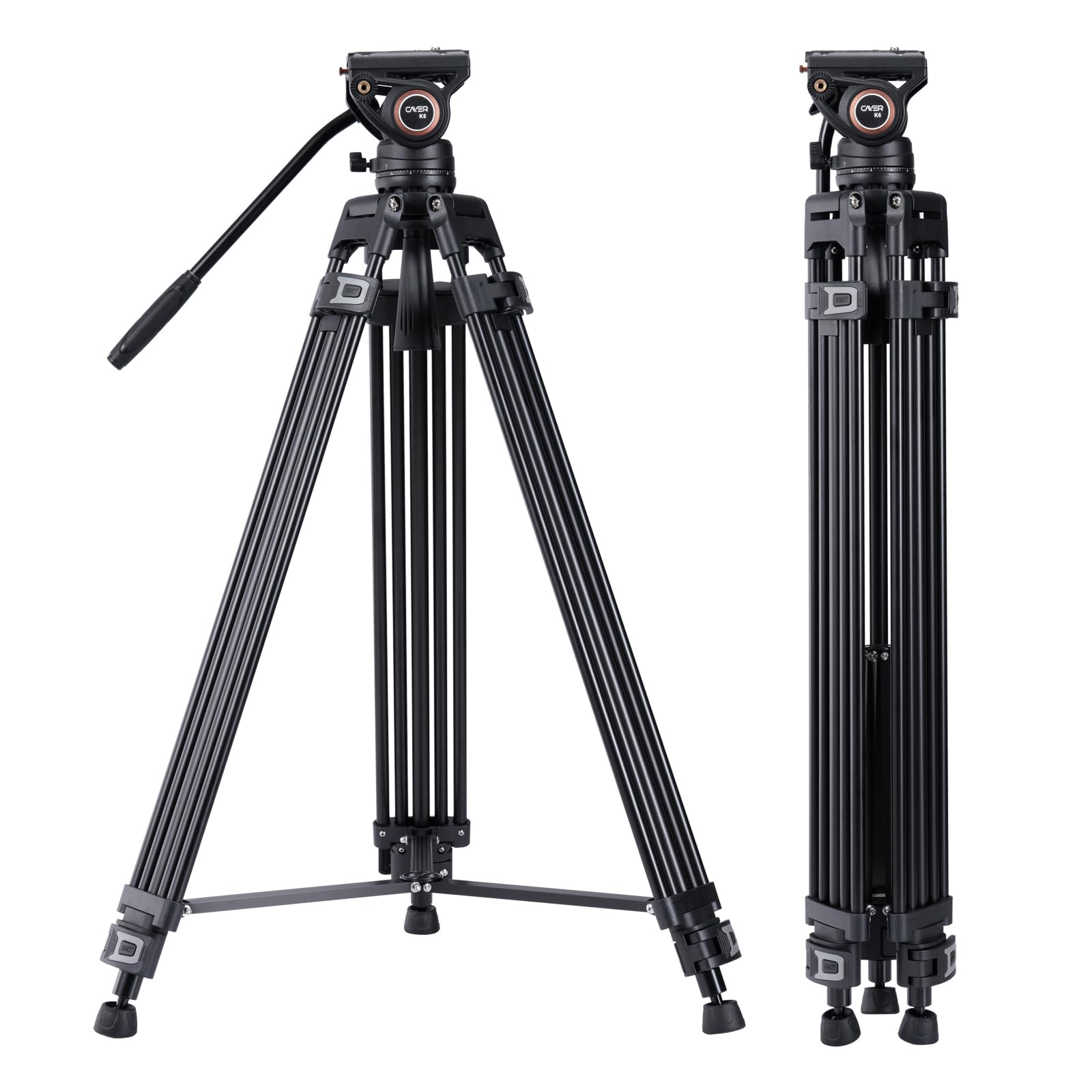 Cayer BF30L 73"/187cm Trípode Video, Soporte de Trípode de Aleación de Aluminio Resistente con 360° Cabezal de Arrastre Fluido, Placa QR Compatible con Canon Nikon Sony Otras,Carga hasta 17.6lb/8kg