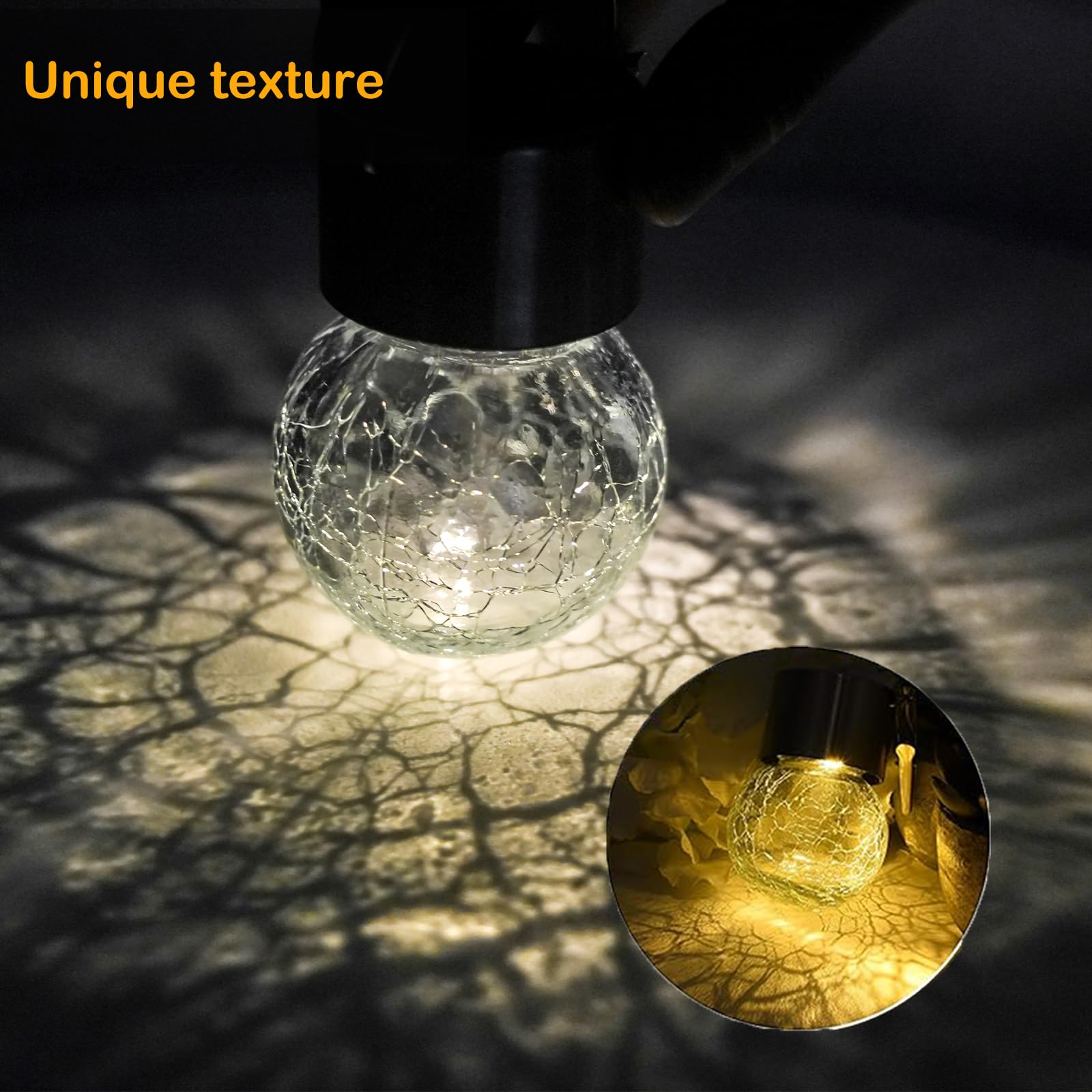 SC-Daily Solar Ball Lights, 8 Pack Upgrade Cracked Glass Hanging Ball Lights with Handle - Image 4