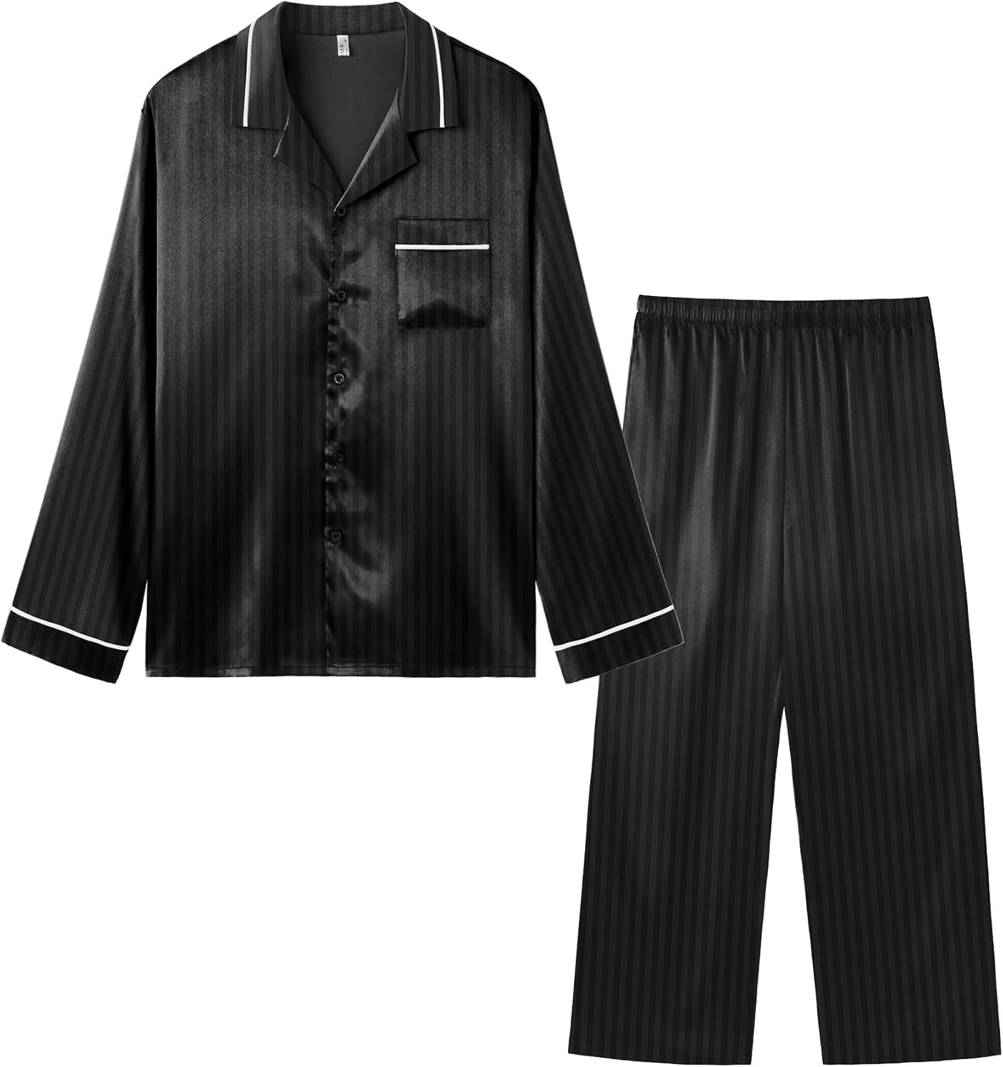 Ekouaer Mens Pajamas Set Silk Satin Pajama Set 2 piece Loungewear Long Sleeve Sleepwear Button-Down Pj with Long Pants S-XXL - Image 2