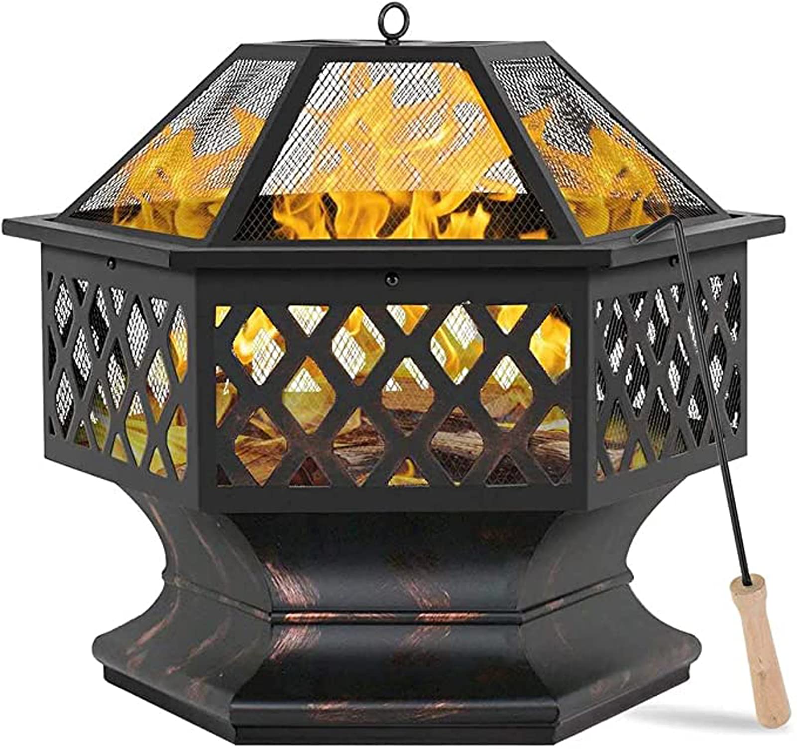 Braséro de jardin en fer hexagonal de 24 pouces pour extérieur