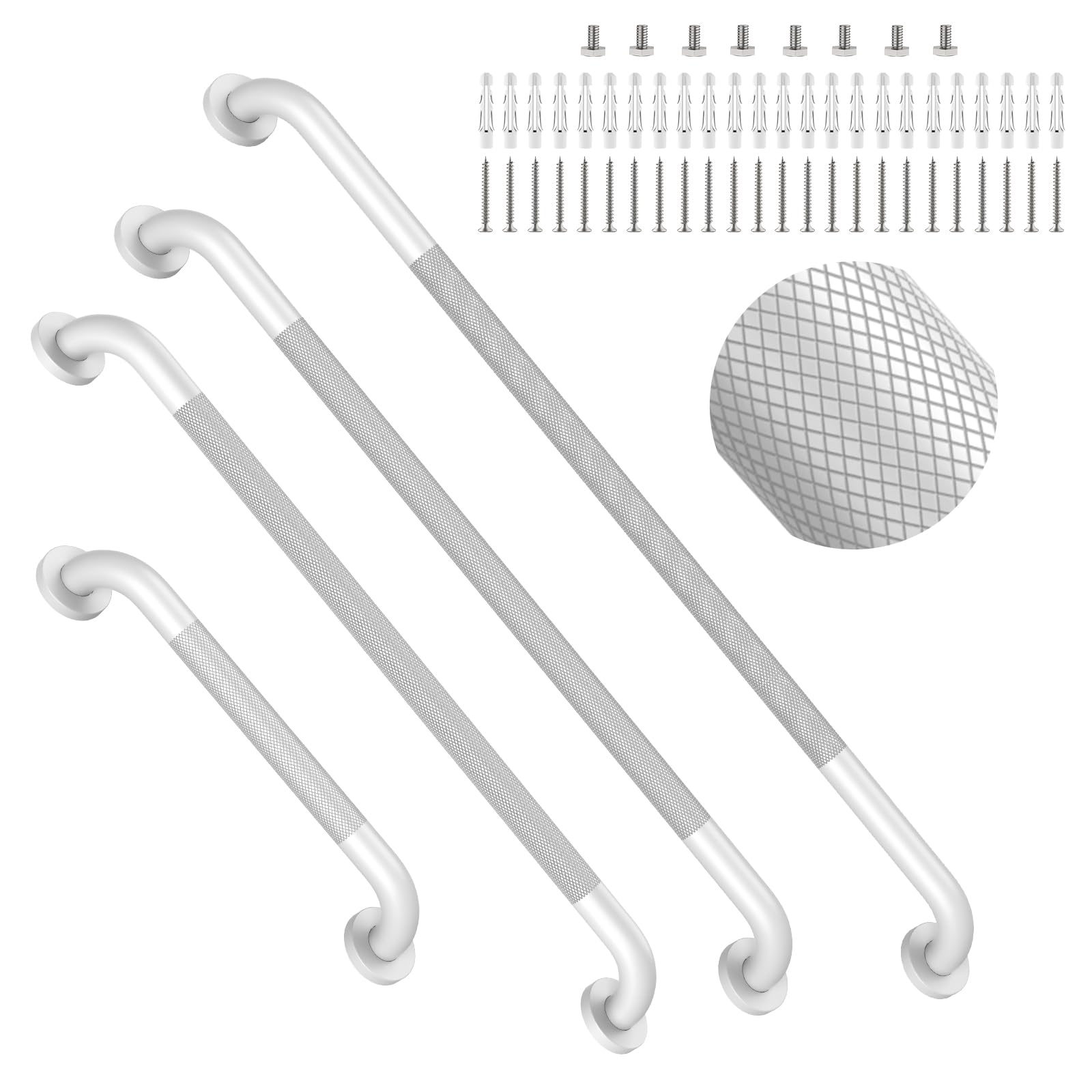 White Grab Bar 4 Pack, Anti-Slip Safety Shower Handrail for Senior