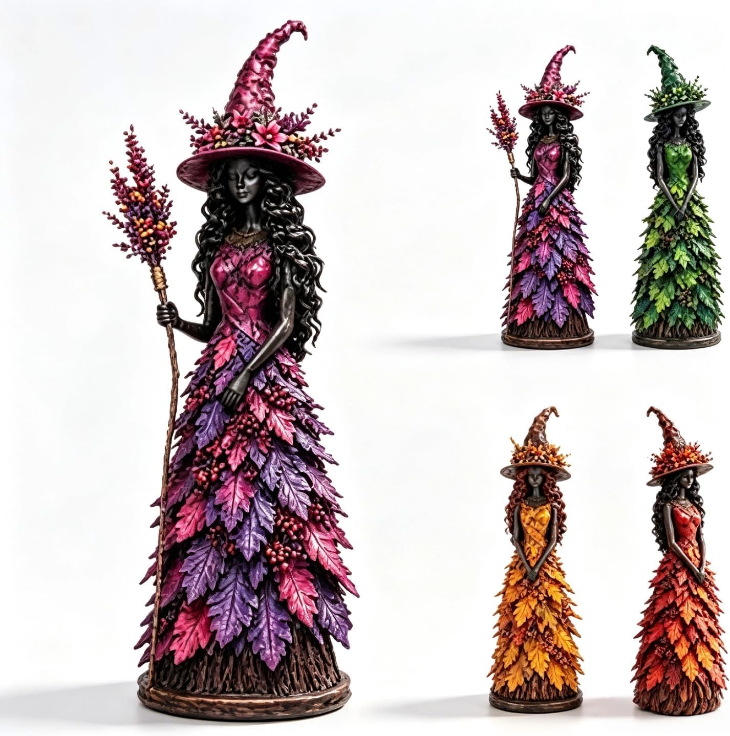 Enchanted Autumn Witch Figurine, Resin Halloween Statue for Mantelpiece Bookshelf Living Room Decor, Halloween Witch Desktop Decoration, Charming Home Accent for Halloween Party，Purple