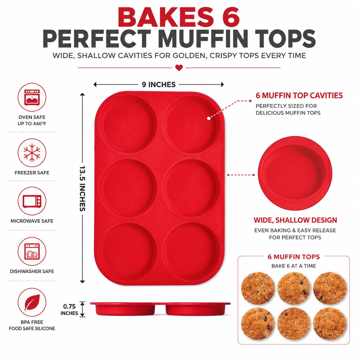 Mrs. Anderson's Baking Silikon-Backform für 6 Muffins, antihaftbeschichtet, europäisches Silikon