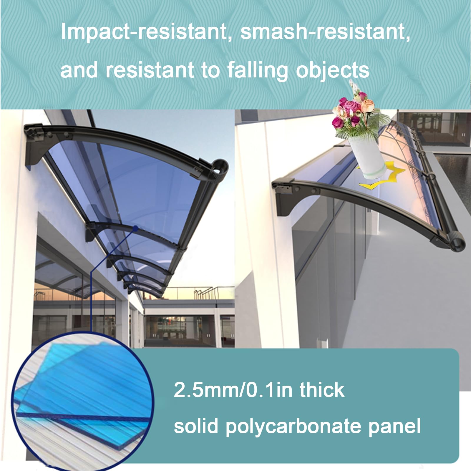 Auvent de porte en aluminium résistant aux intempéries, résistant aux intempéries, à la pluie et aux UV, 300 kg, 5 couleurs disponibles (100 x 290 cm, marron)