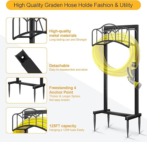 Miniatura 4 de SHOMEXTOL Soporte para manguera de jardín  Soporte para manguera de agua mejorado con capacidad para manguera de 150 pies, colgador de manguera