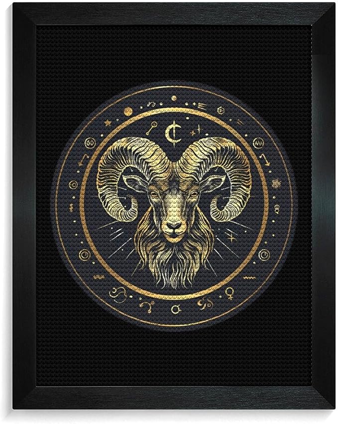 Aries Zodiac Sign Funny Diamond Art Kits for Adults Round Full Drill Canvas with Frame Home Wall Decor