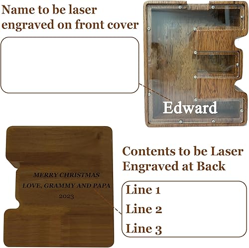 Vista 56 de Alcancía grande de madera personalizada para niños, alcancía con nombre personalizado, alcancía (nombre grabado láser) letras del alfabeto