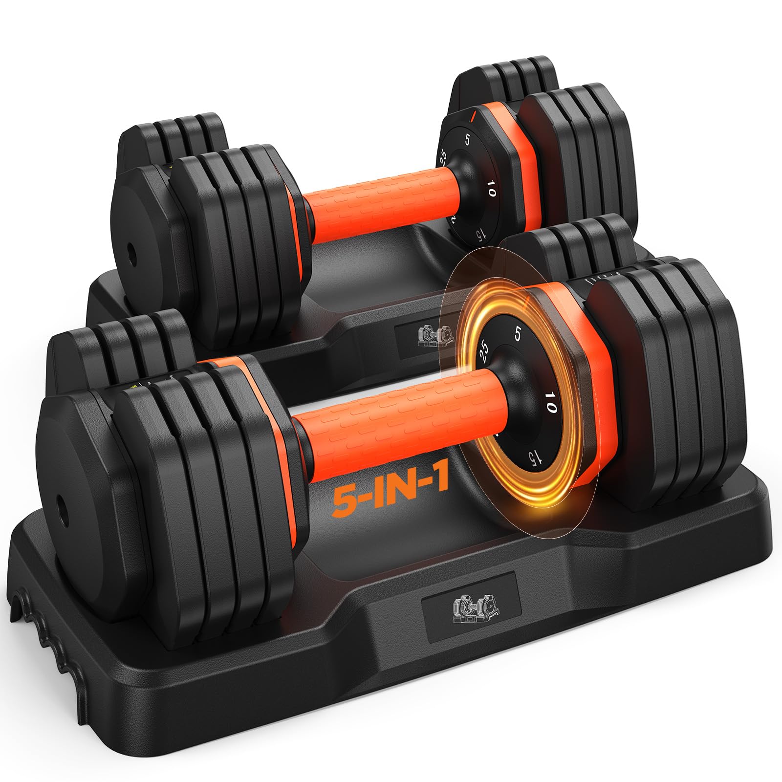 FEIERDUN Regulowane hantle 10 w 1, 25 kg, szybka wymiana ciężarów, antypoślizgowy uchwyt, zestaw hantli do ćwiczeń i fitnessu, wiele opcji do treningu całego ciała